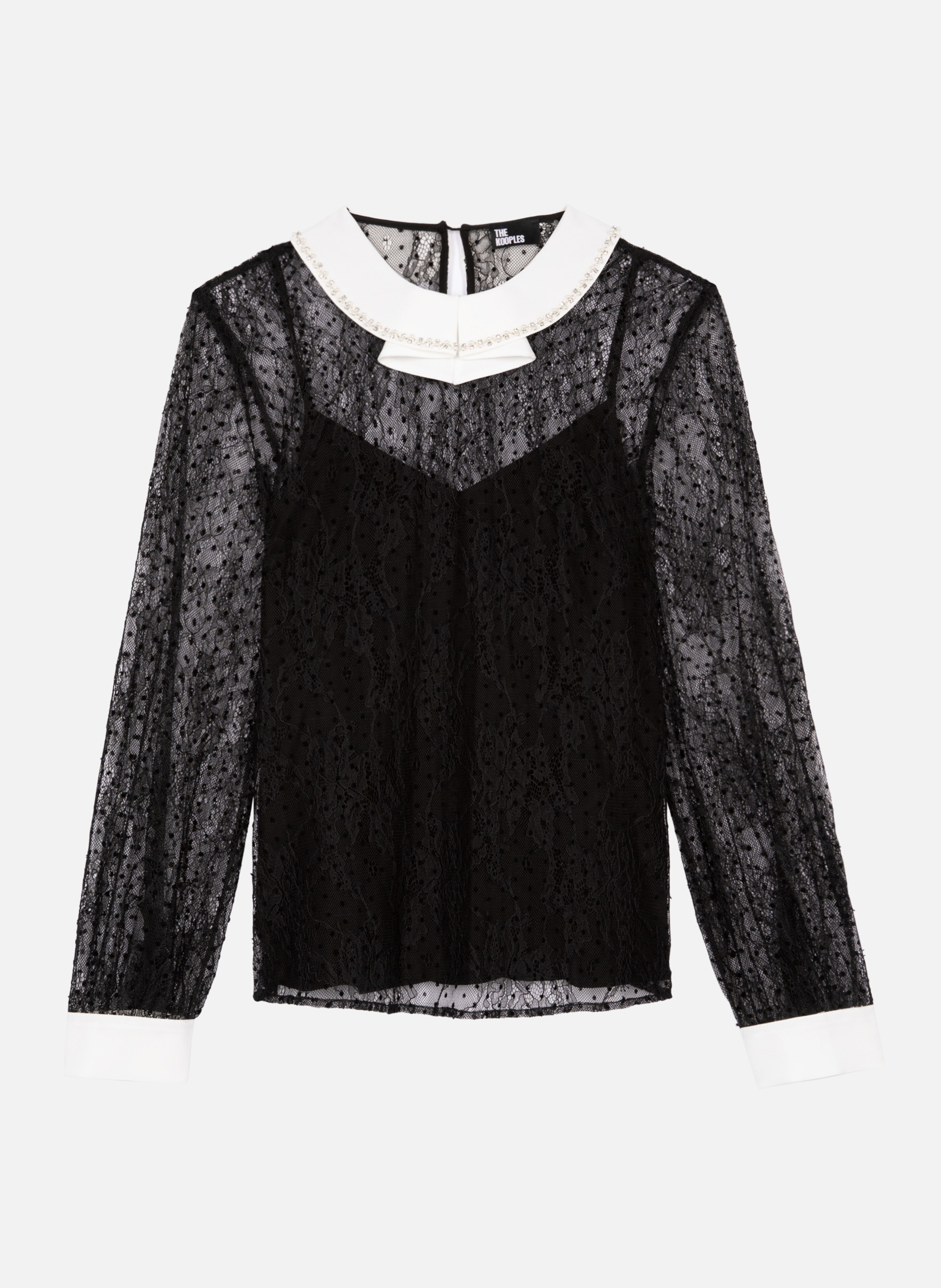 Top en dentelle plumetis avec strass THE KOOPLES Noir