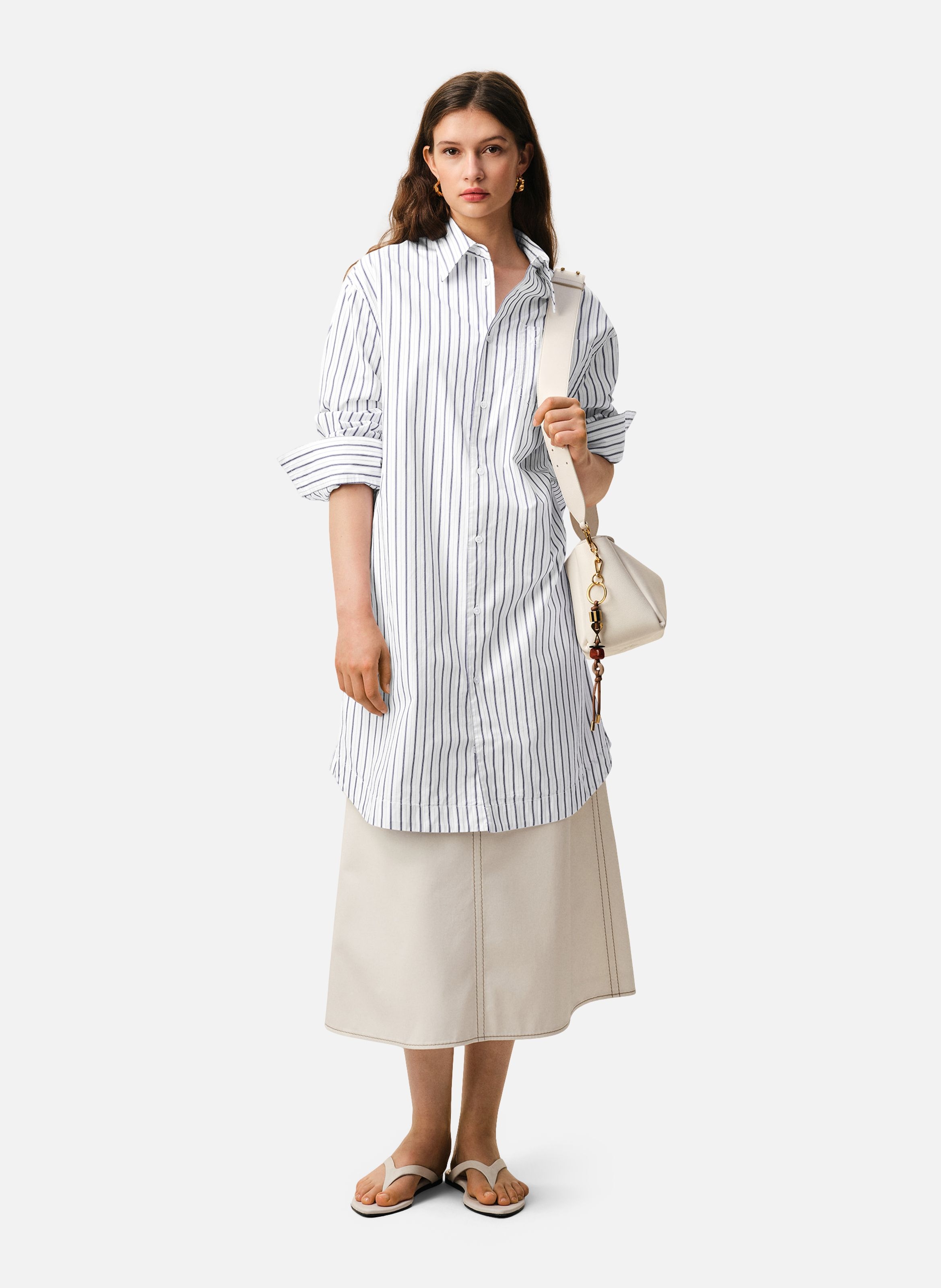 Chemise rayée large ami de cœur unisexe en coton AMI PARIS Blanc