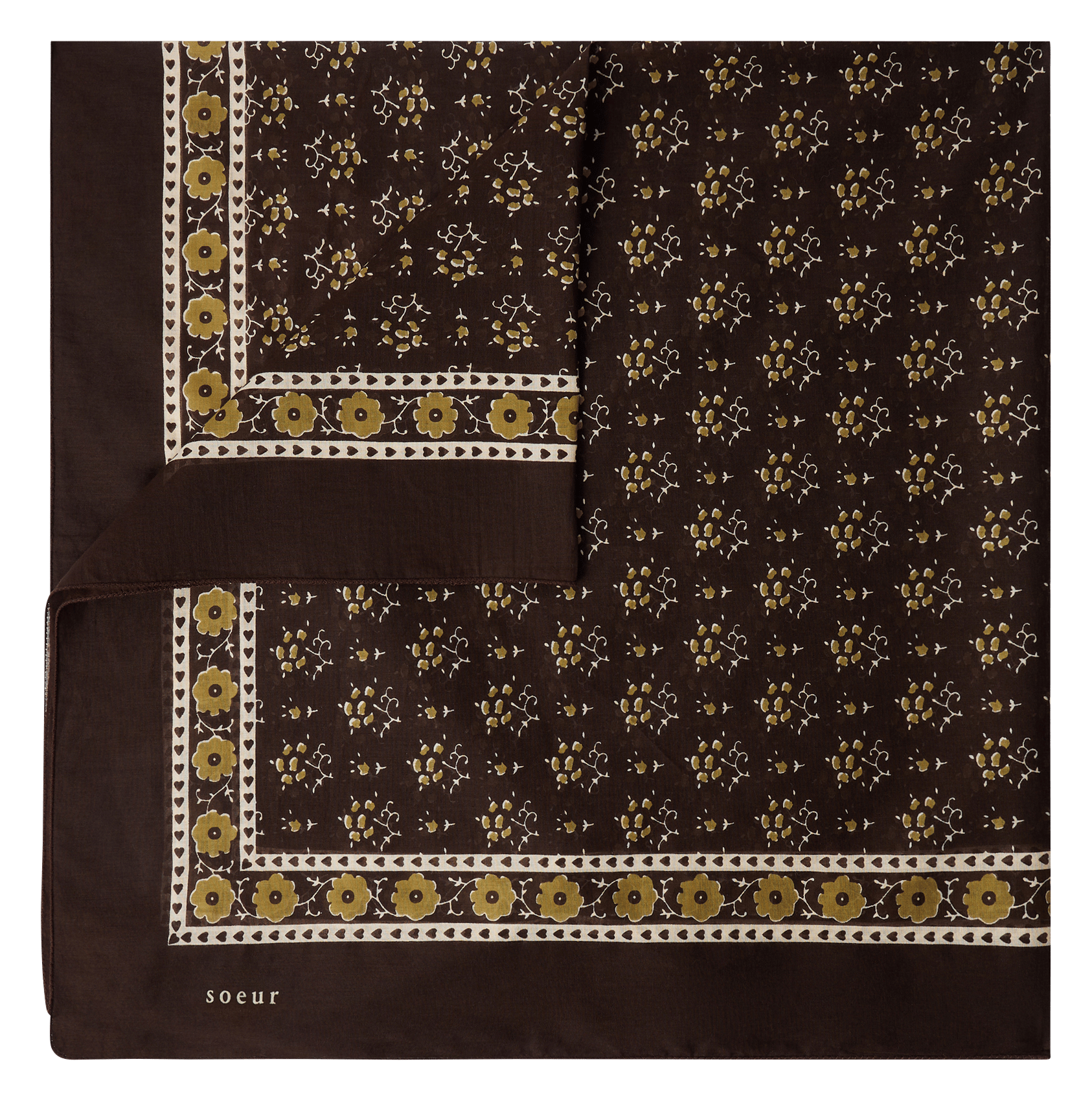 Foulard carré imprimé en coton SOEUR Marron