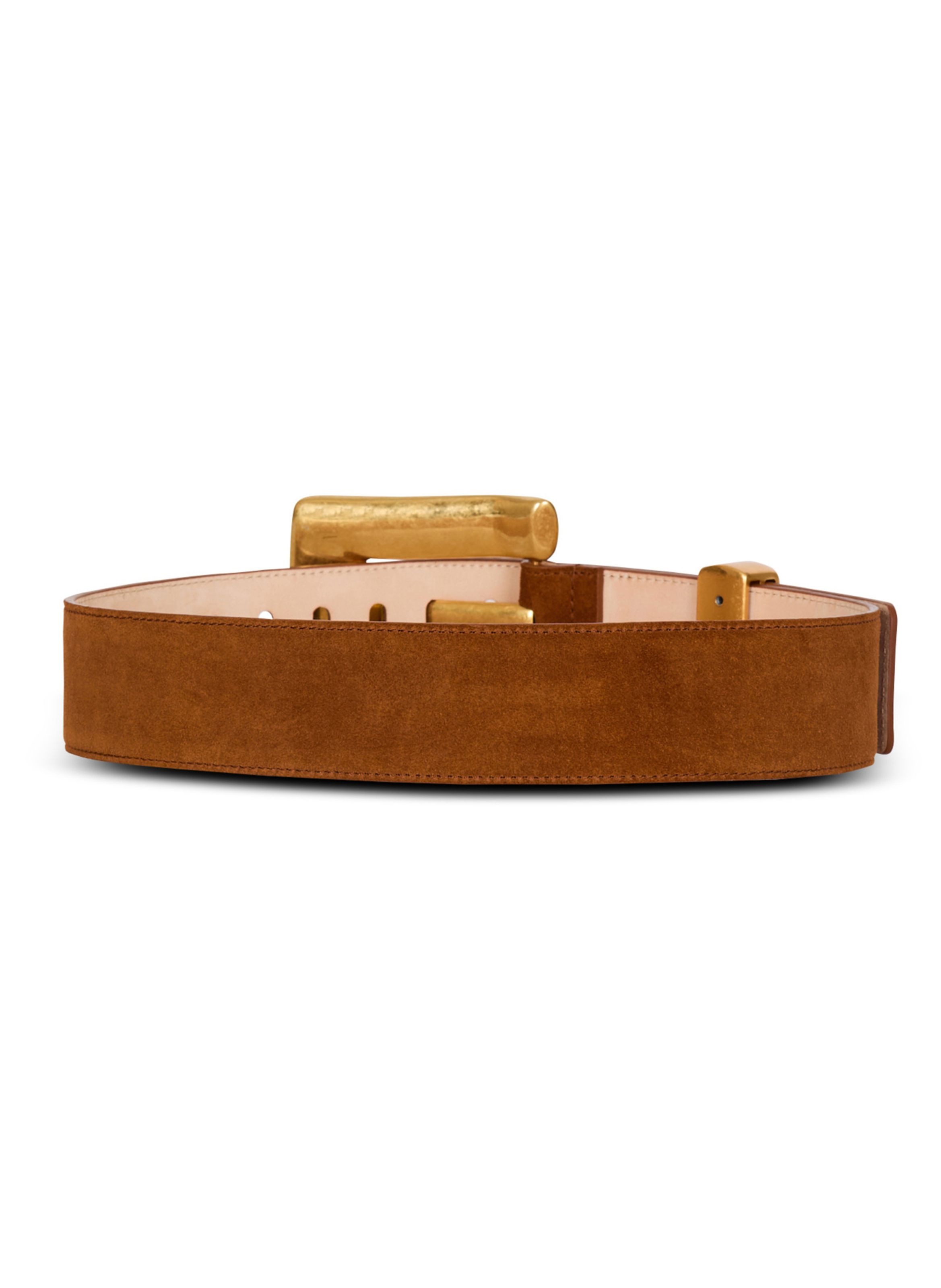 Ceinture anthem en cuir suédé BALMAIN Marron