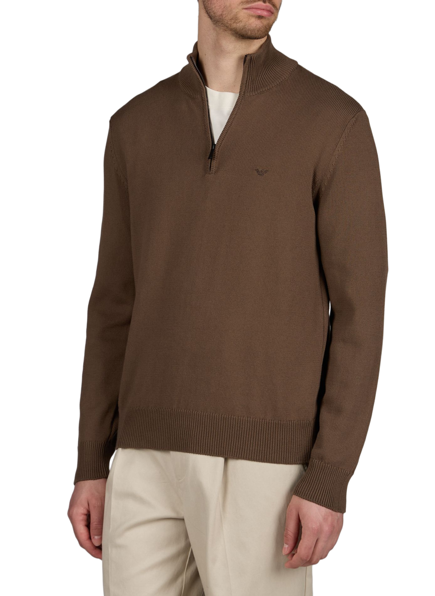 Pull zippé en coton EMPORIO ARMANI Marron