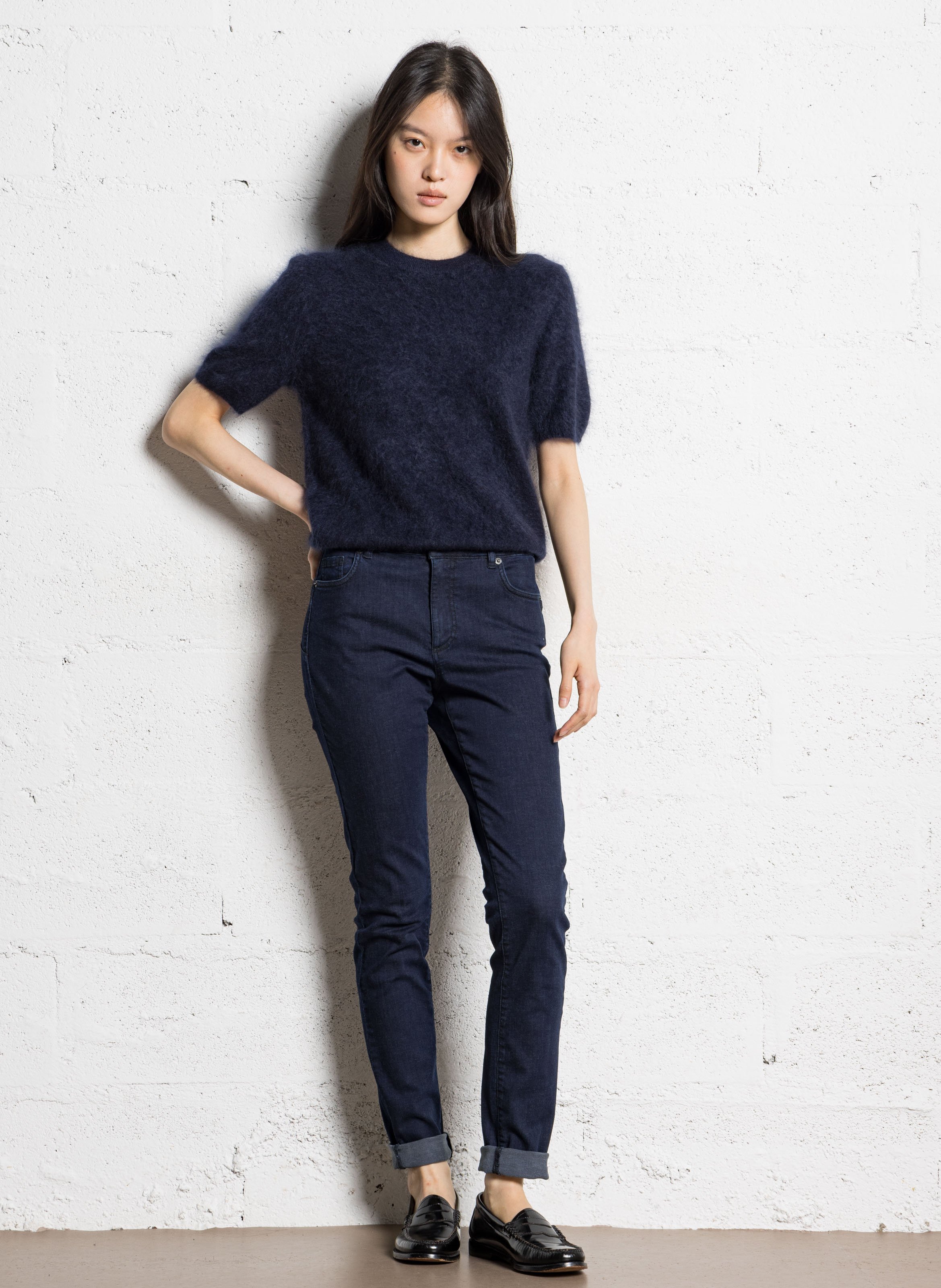 Pull droit col rond en cachemire IKKS Bleu