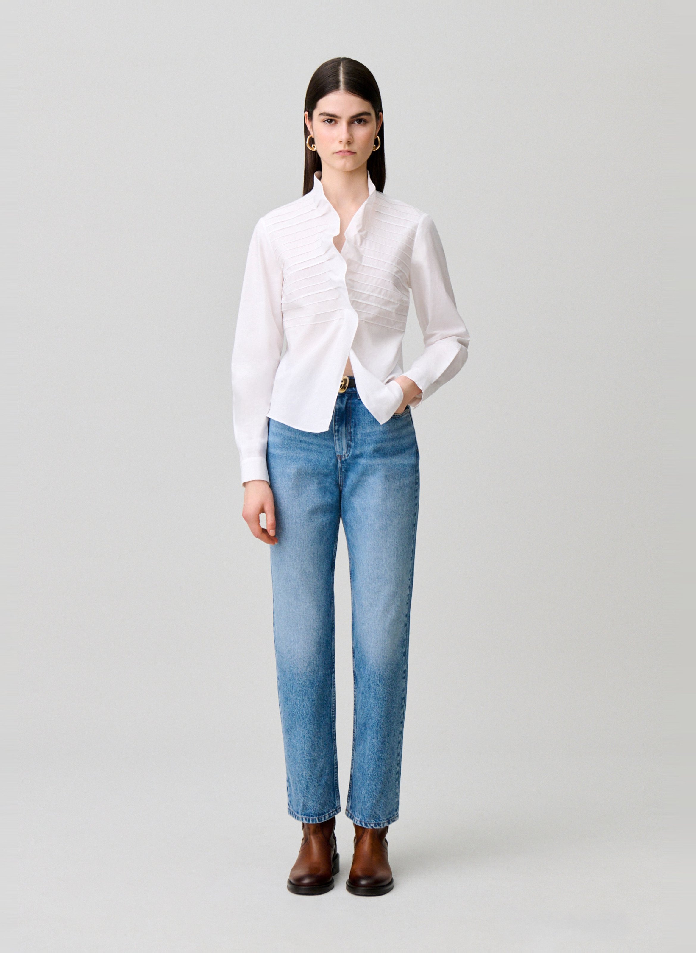 Chemise droite plissée unie CLAUDIE PIERLOT Blanc