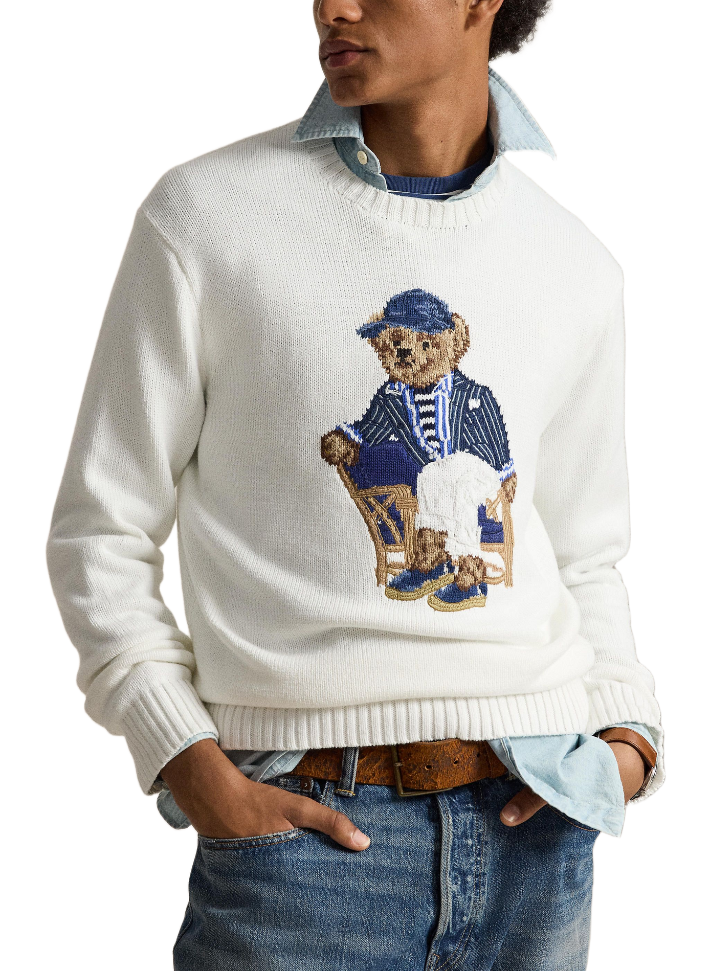 Intarsia knit sweater with Polo Bear motif in cotton POLO RALPH LAUREN White