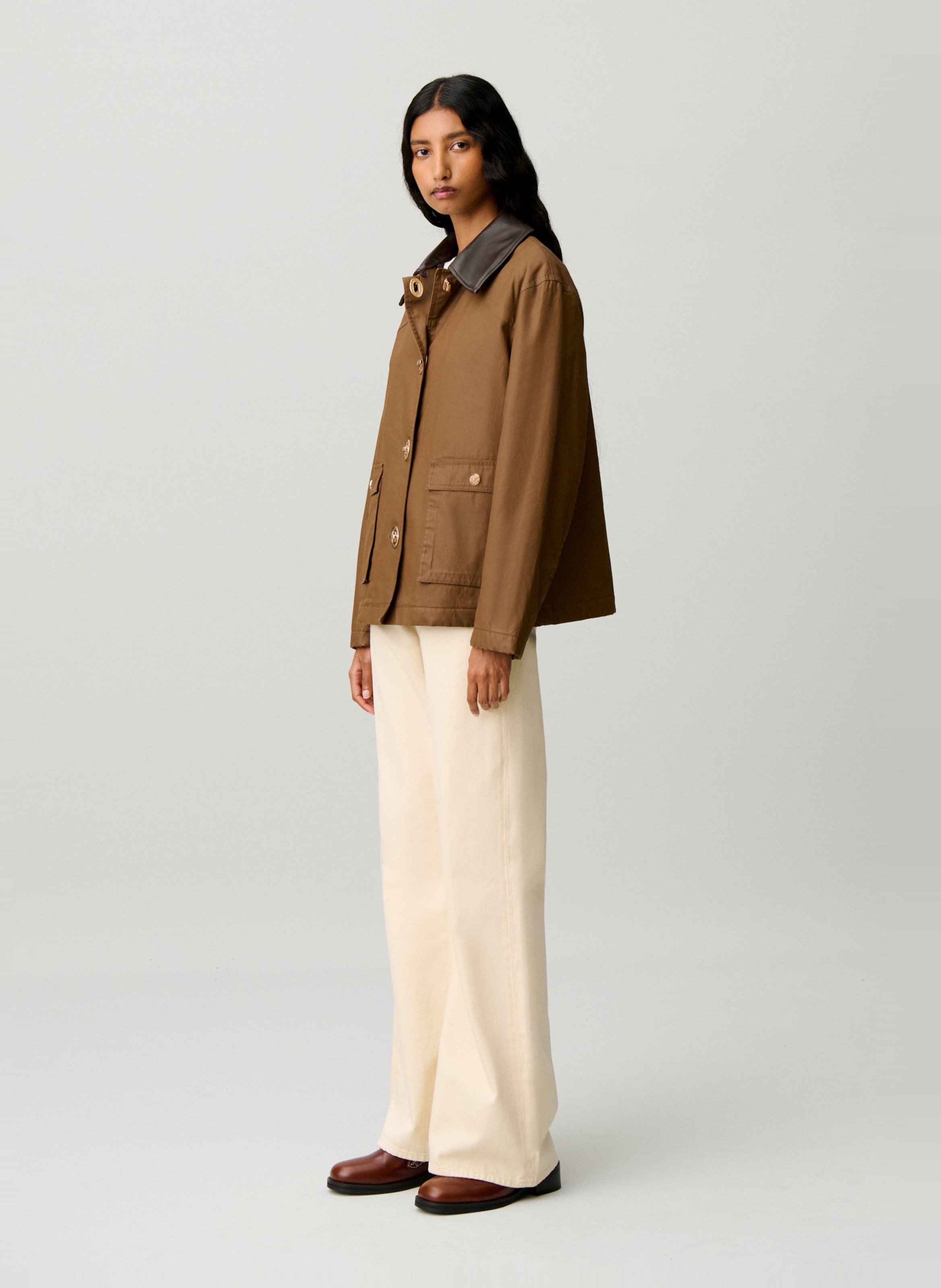 Veste droite col classique en coton CLAUDIE PIERLOT Marron