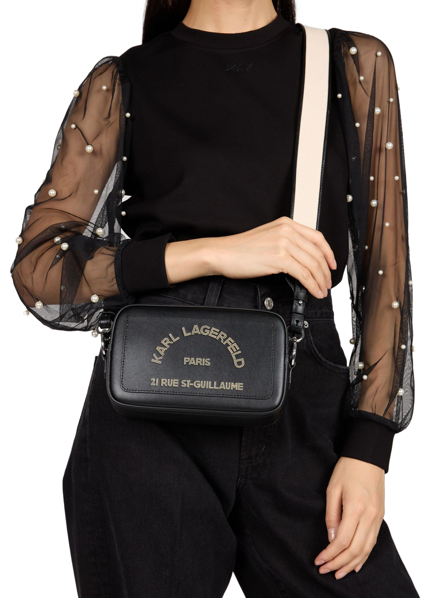 Shoulder bag K/Daily in leather KARL LAGERFELD Black