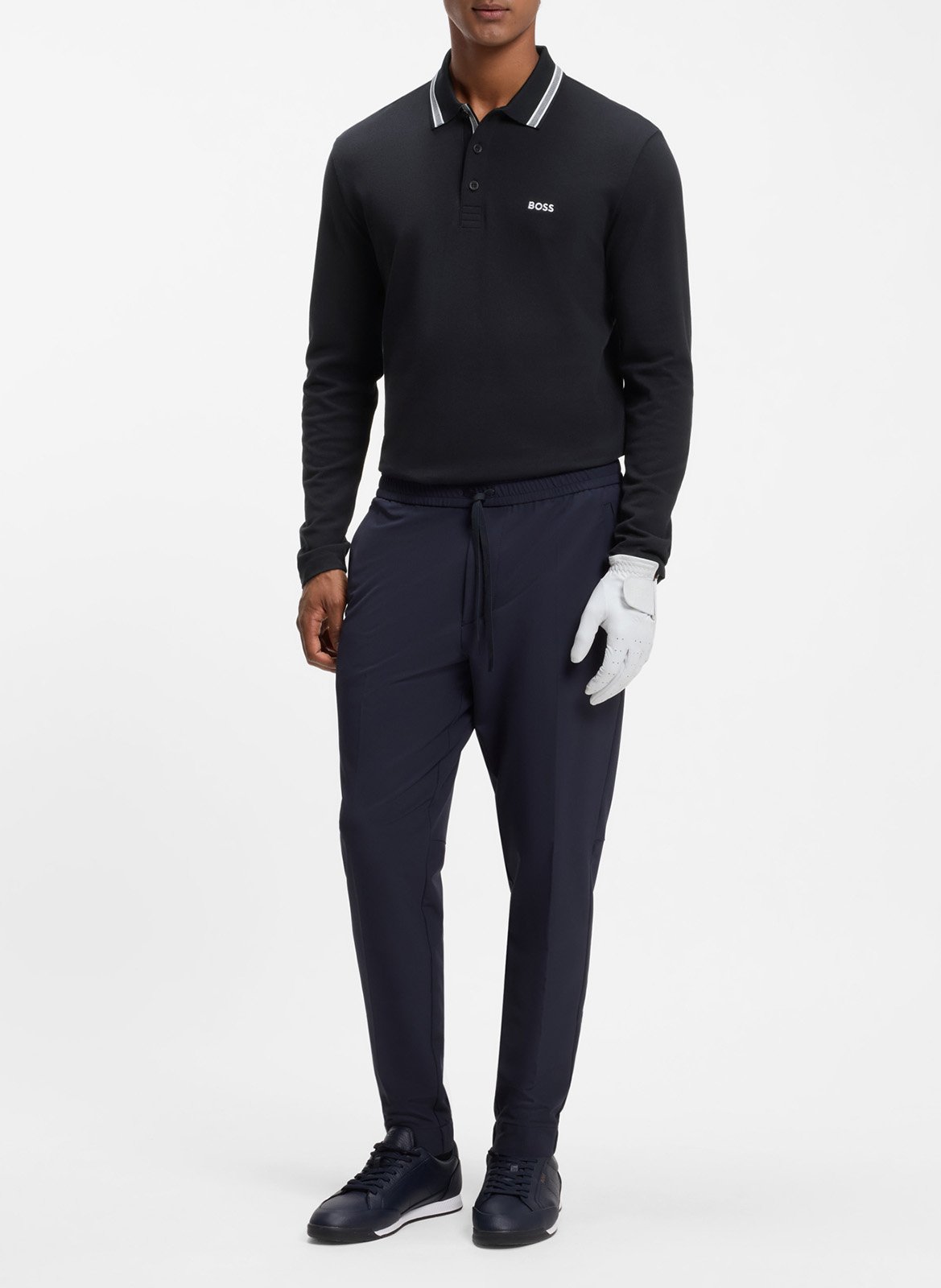Polo manches longues en coton BOSS Bleu