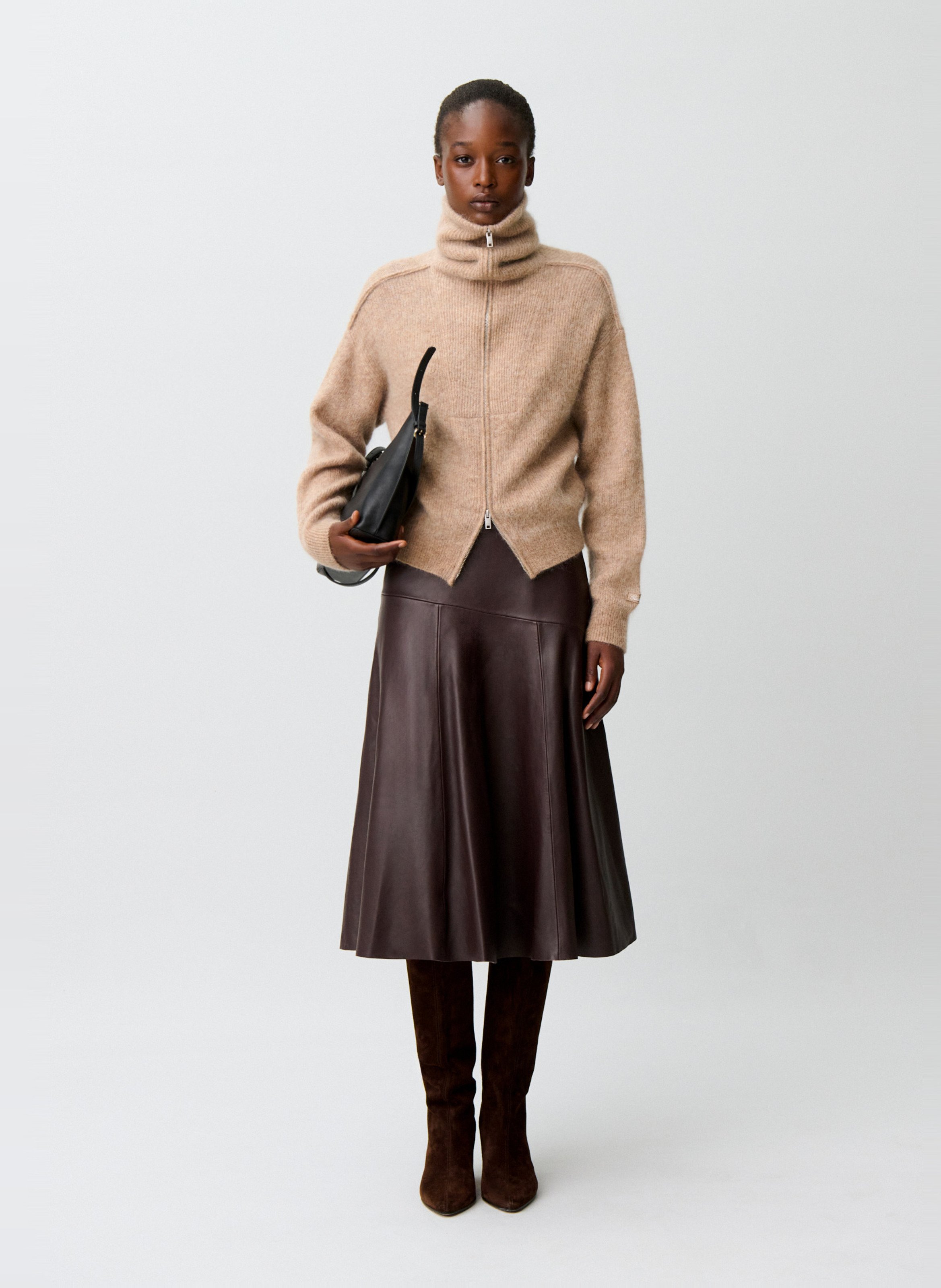 Cardigan zippé en laine mélangée CLAUDIE PIERLOT Beige
