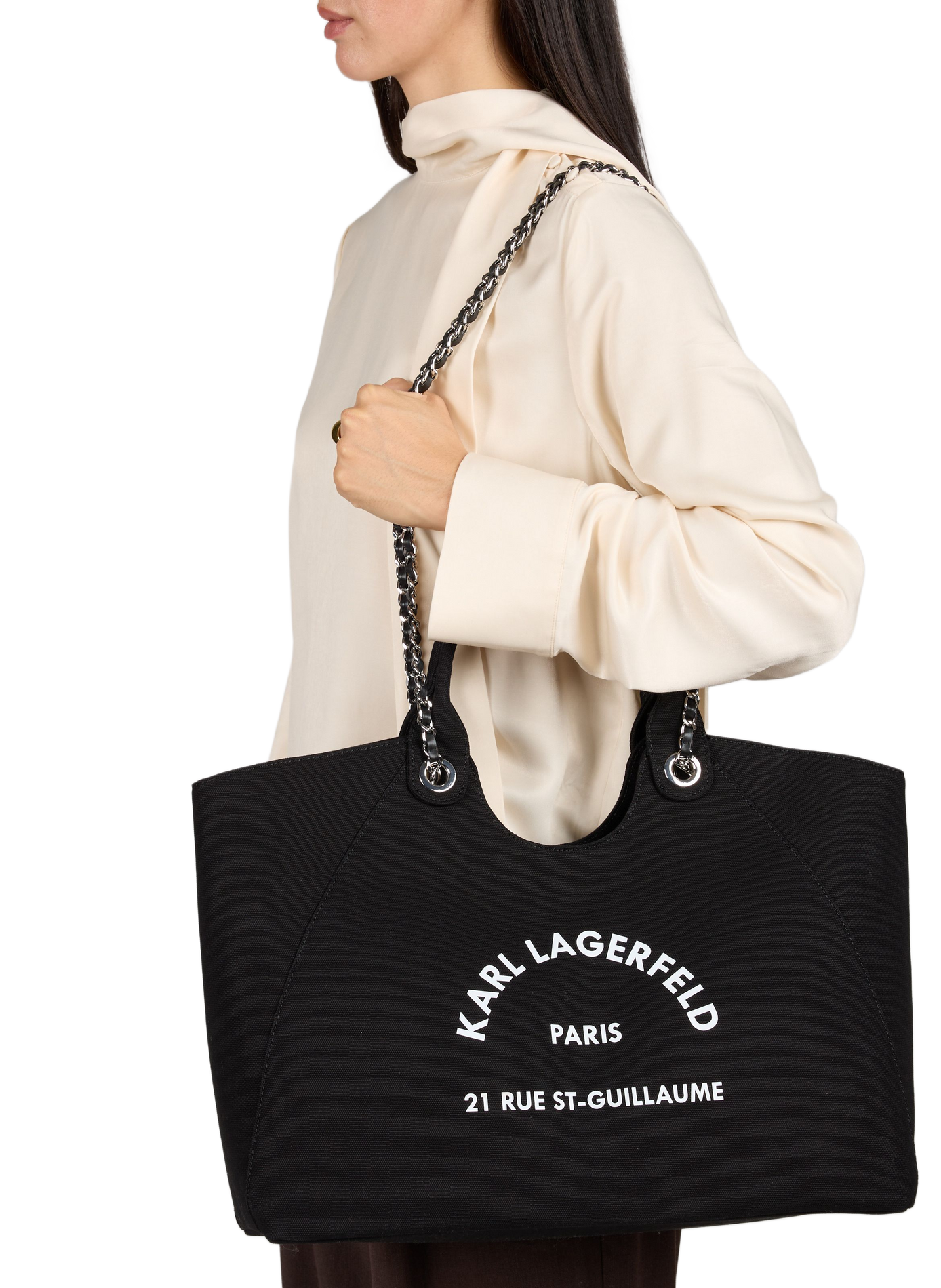 Borsa stampata in cotone KARL LAGERFELD Nero