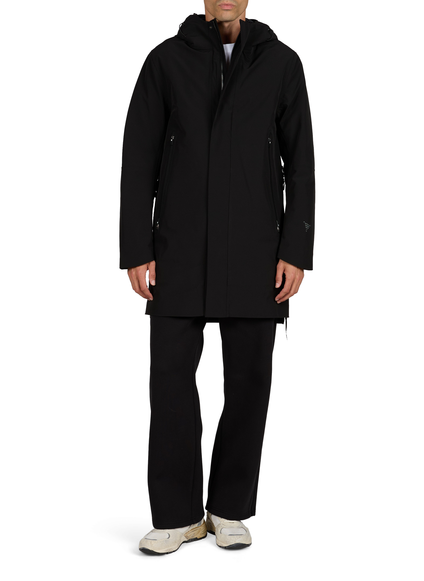 Long straight plain hooded parka KRAKATAU Black