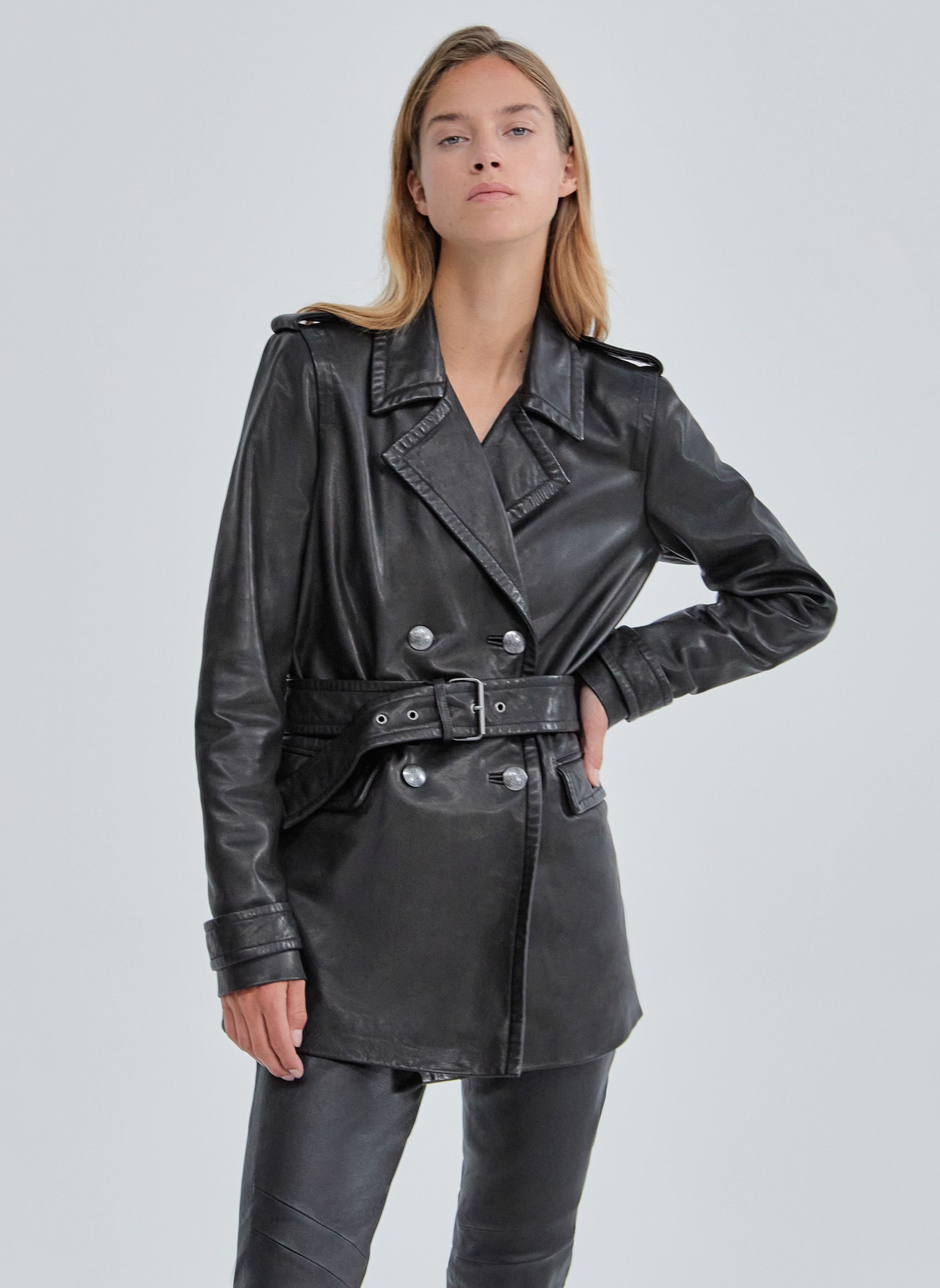 Veste col tailleur en cuir