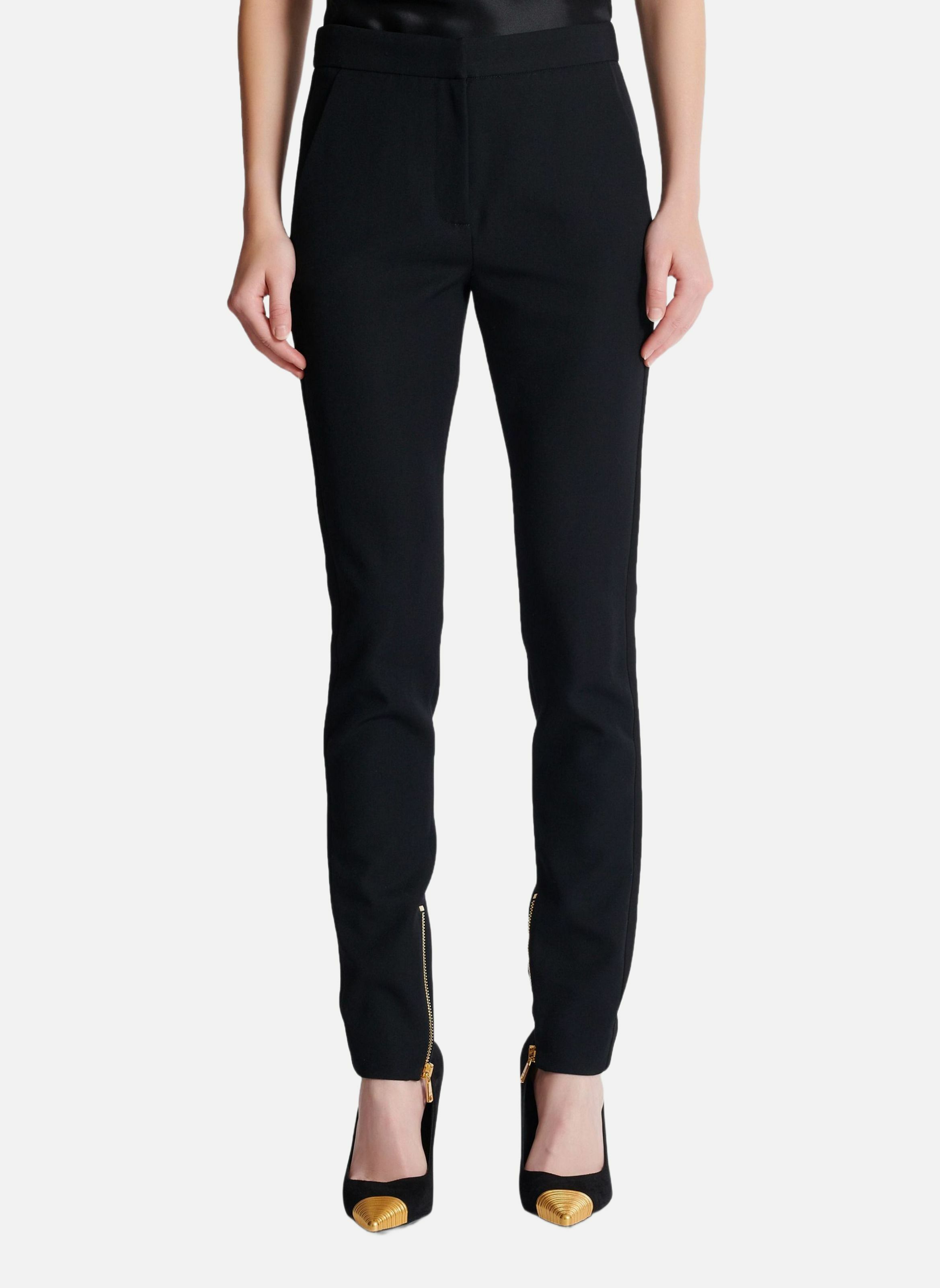 Pantalon slim zippé en grain de poudre BALMAIN Noir
