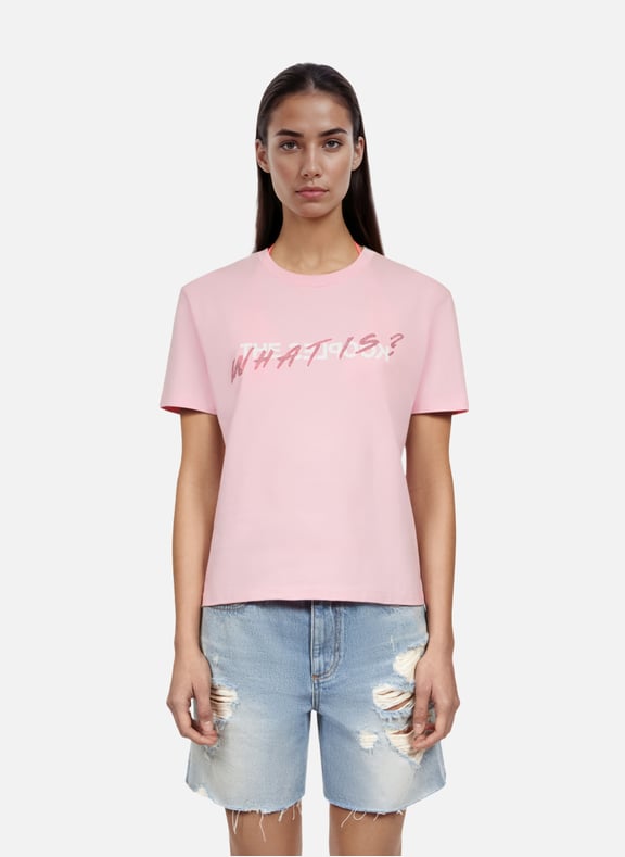 T-shirt en coton what is avec strass Rose by THE KOOPLES THE KOOPLES T-shirt en coton what is avec strass Rose