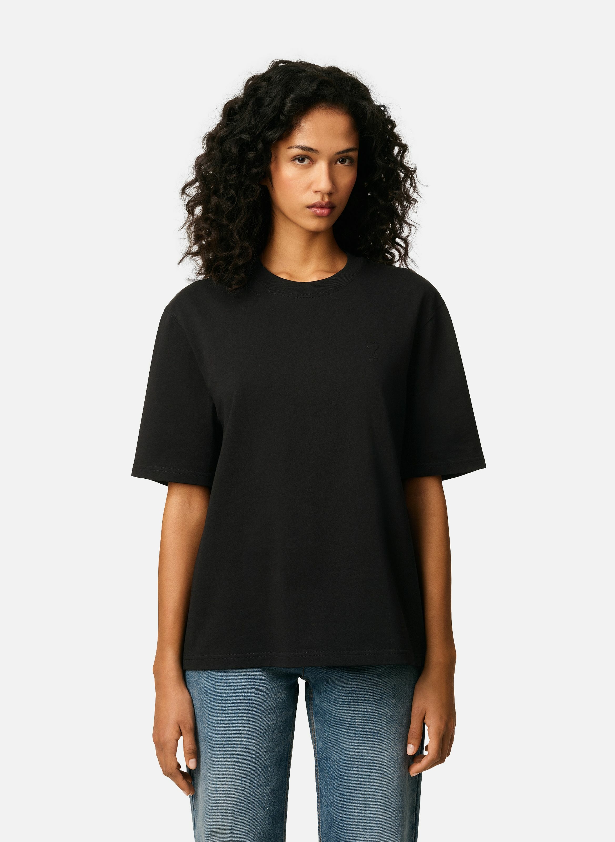 T-shirt ami de coeur embossé unisexe en coton AMI PARIS Noir