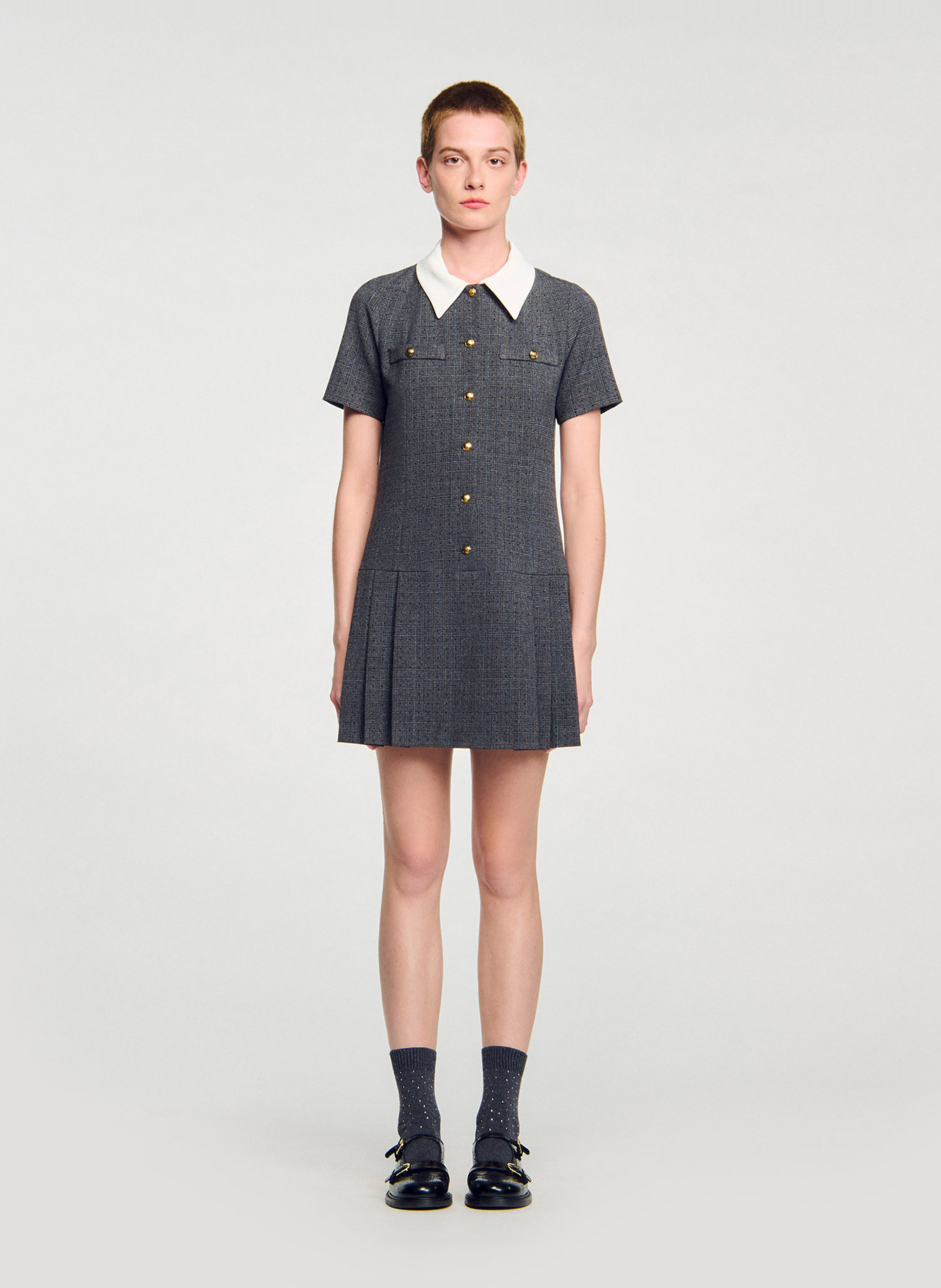 Robe courte boutonnée en tweed SANDRO Gris