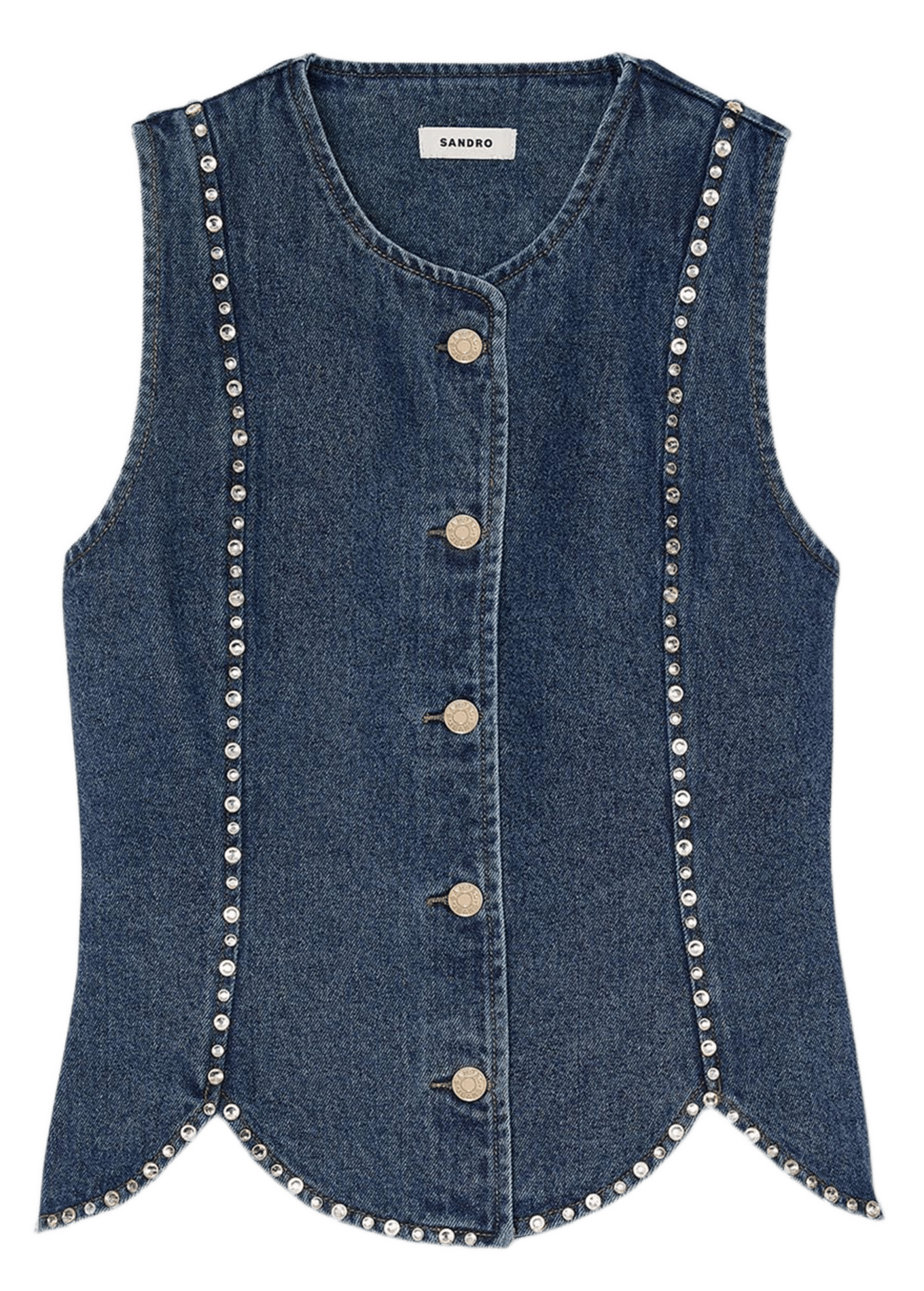 Top col rond en denim de coton Bleu