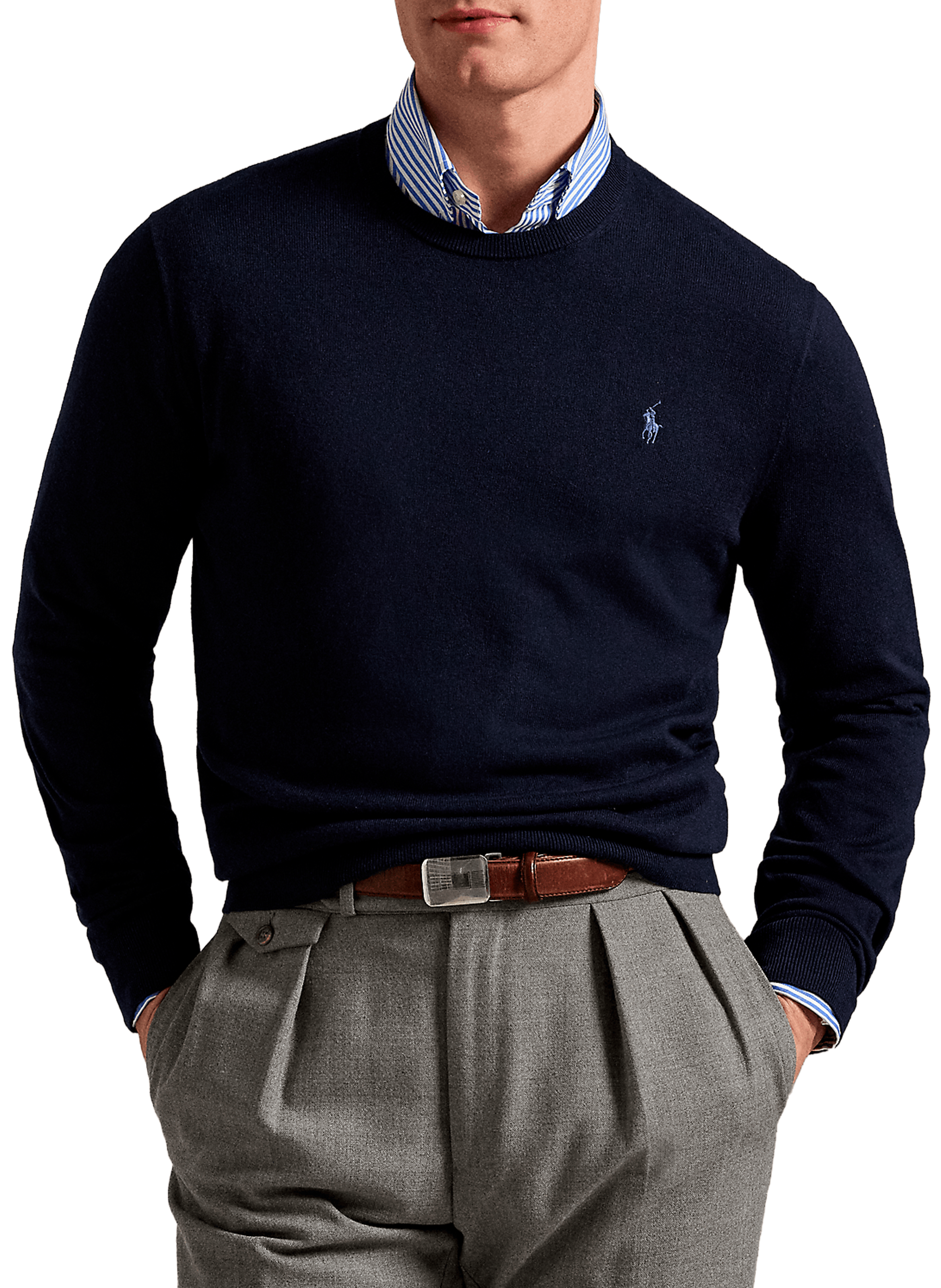 POLO RALPH LAUREN Straight embroidered sweater in cotton and cashmere blend Blue
