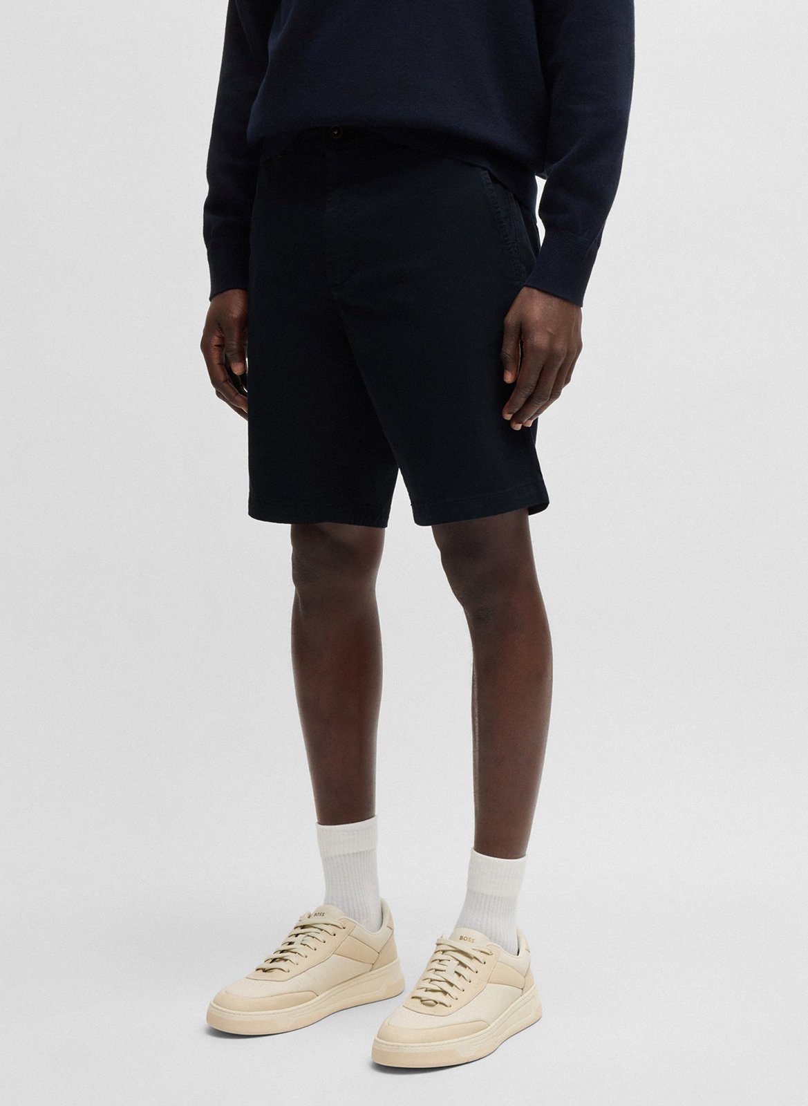 Short droit en coton mélangé  Bleu fonce