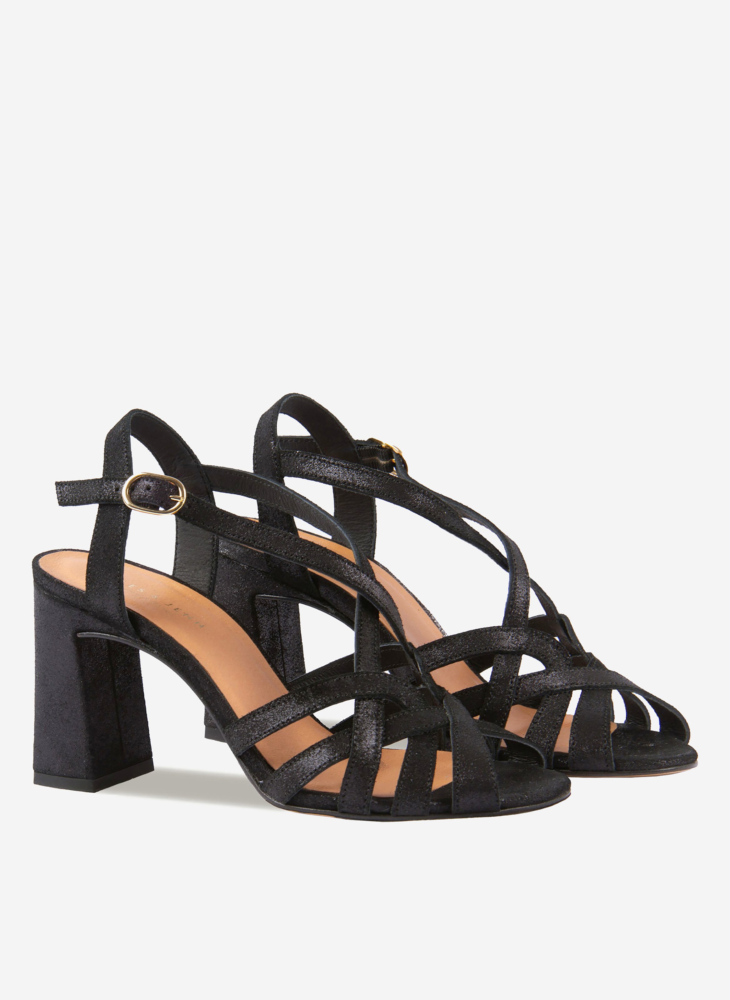 Sandales talon daphné cuir irisé JULES & JENN Noir