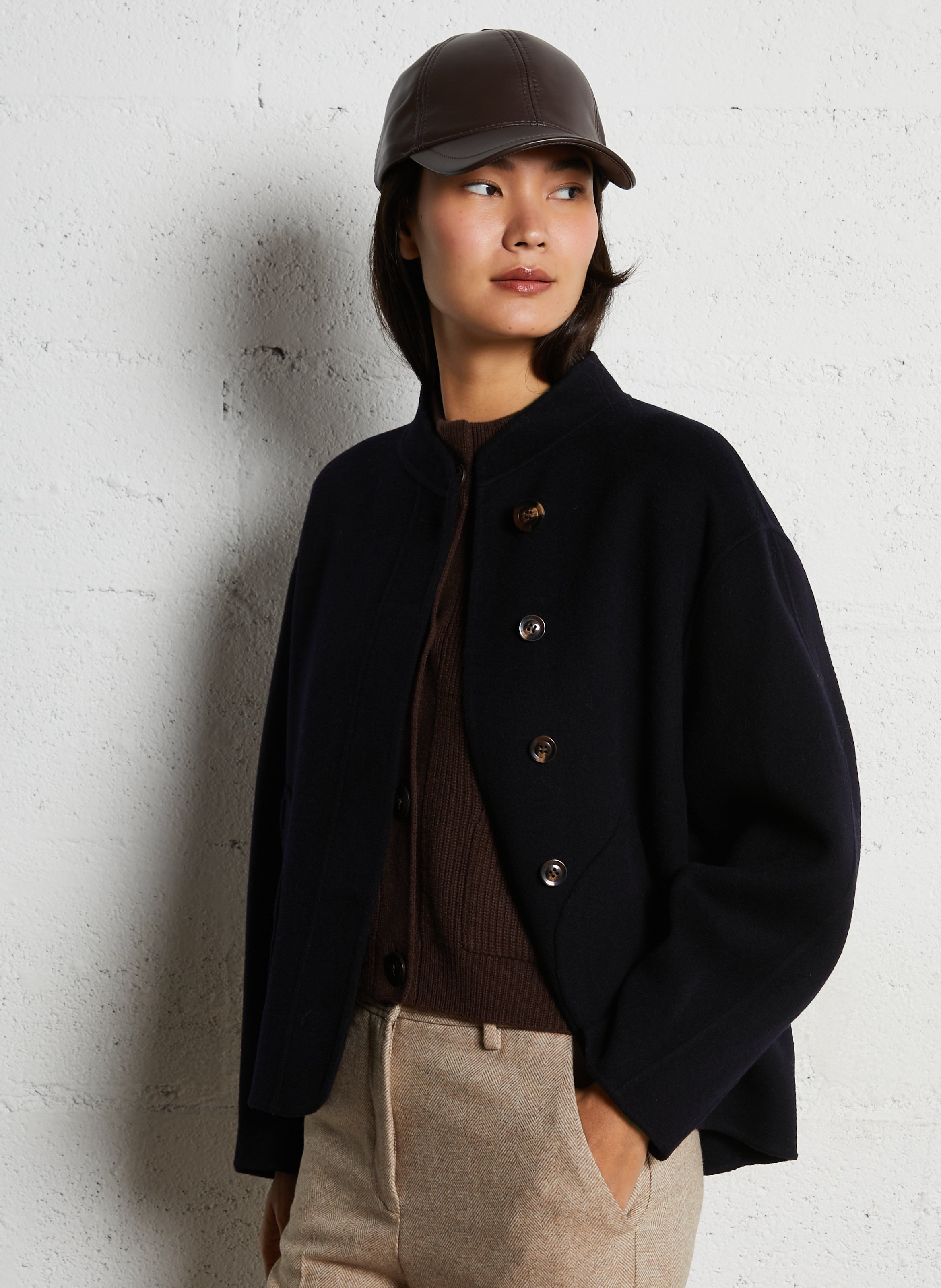 Manteau col rond en laine mélangée windsor SOEUR Bleu