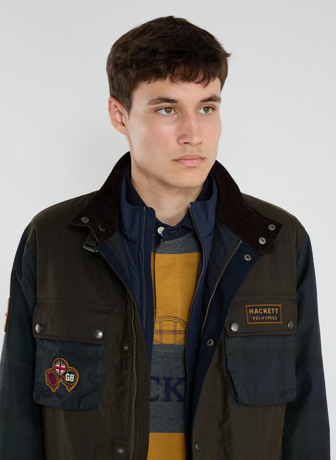 Multi-pocket tartan jacket HACKETT Green