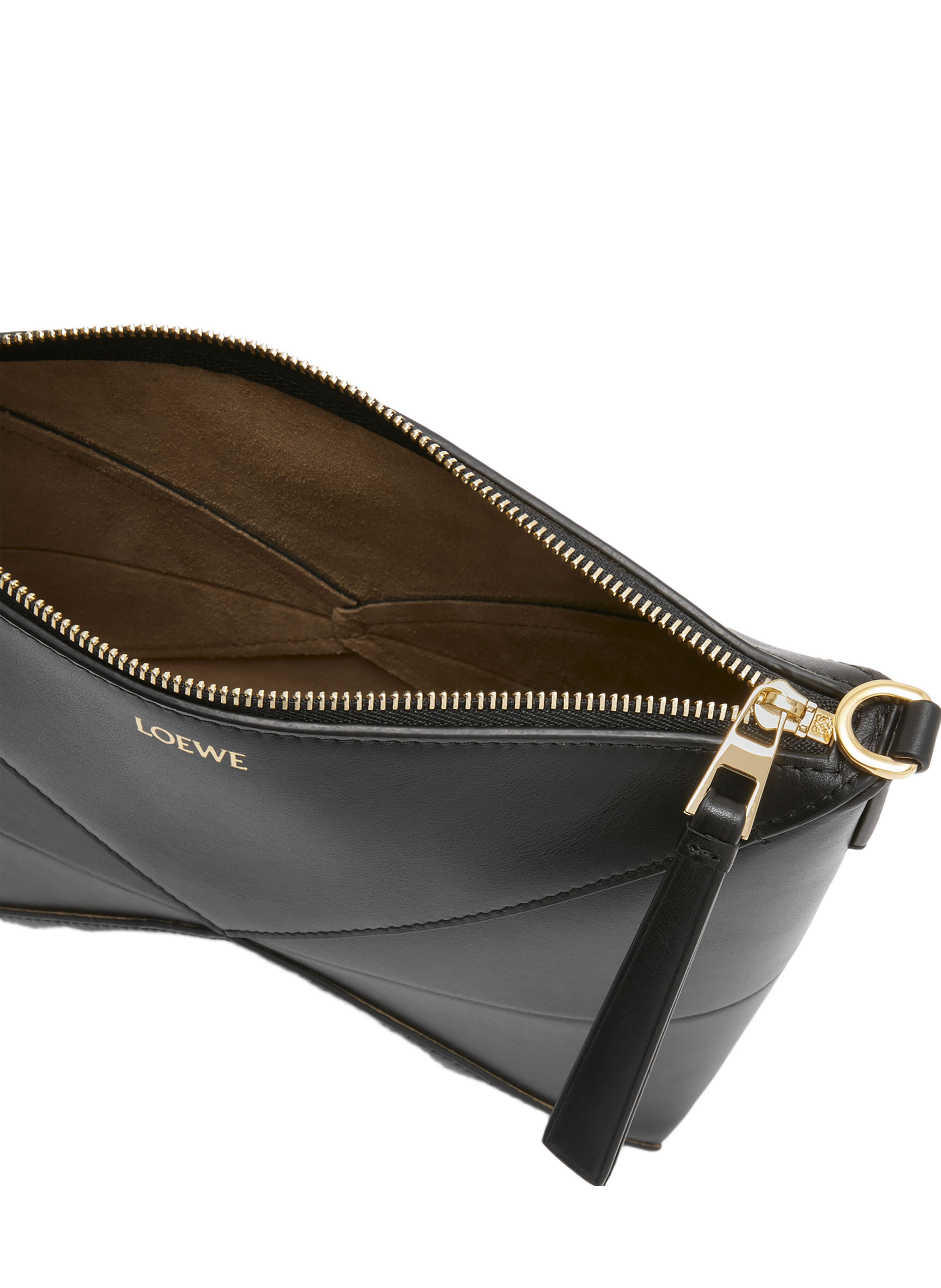 Puzzle Fold shiny nappa calf leather pouch LOEWE Black