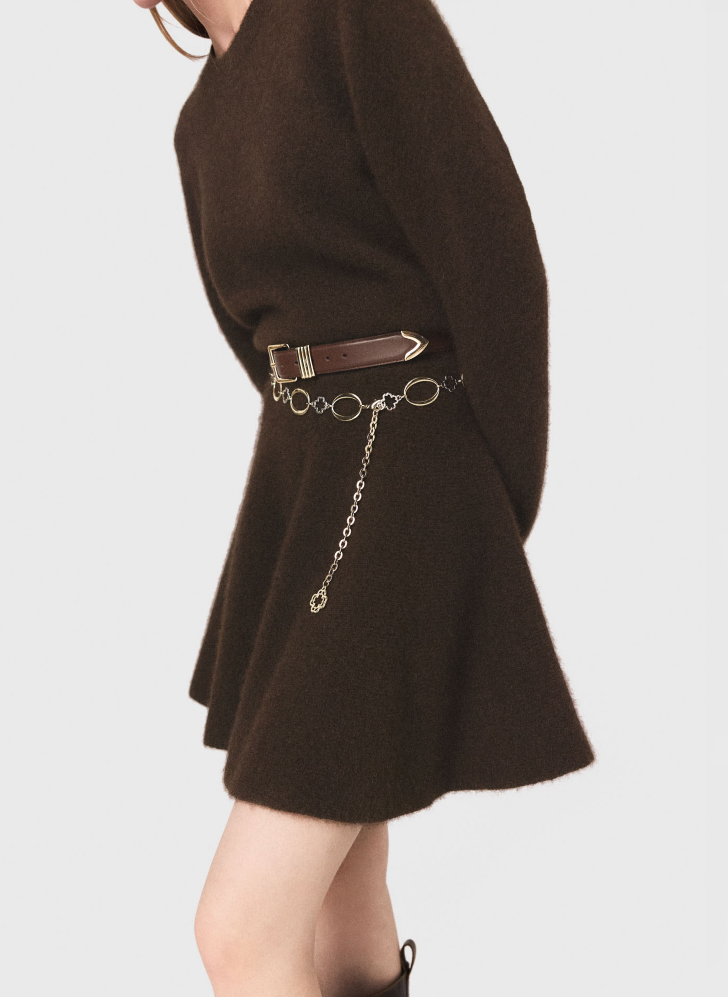 Robe patineuse unie en laine mélangée MAJE Marron