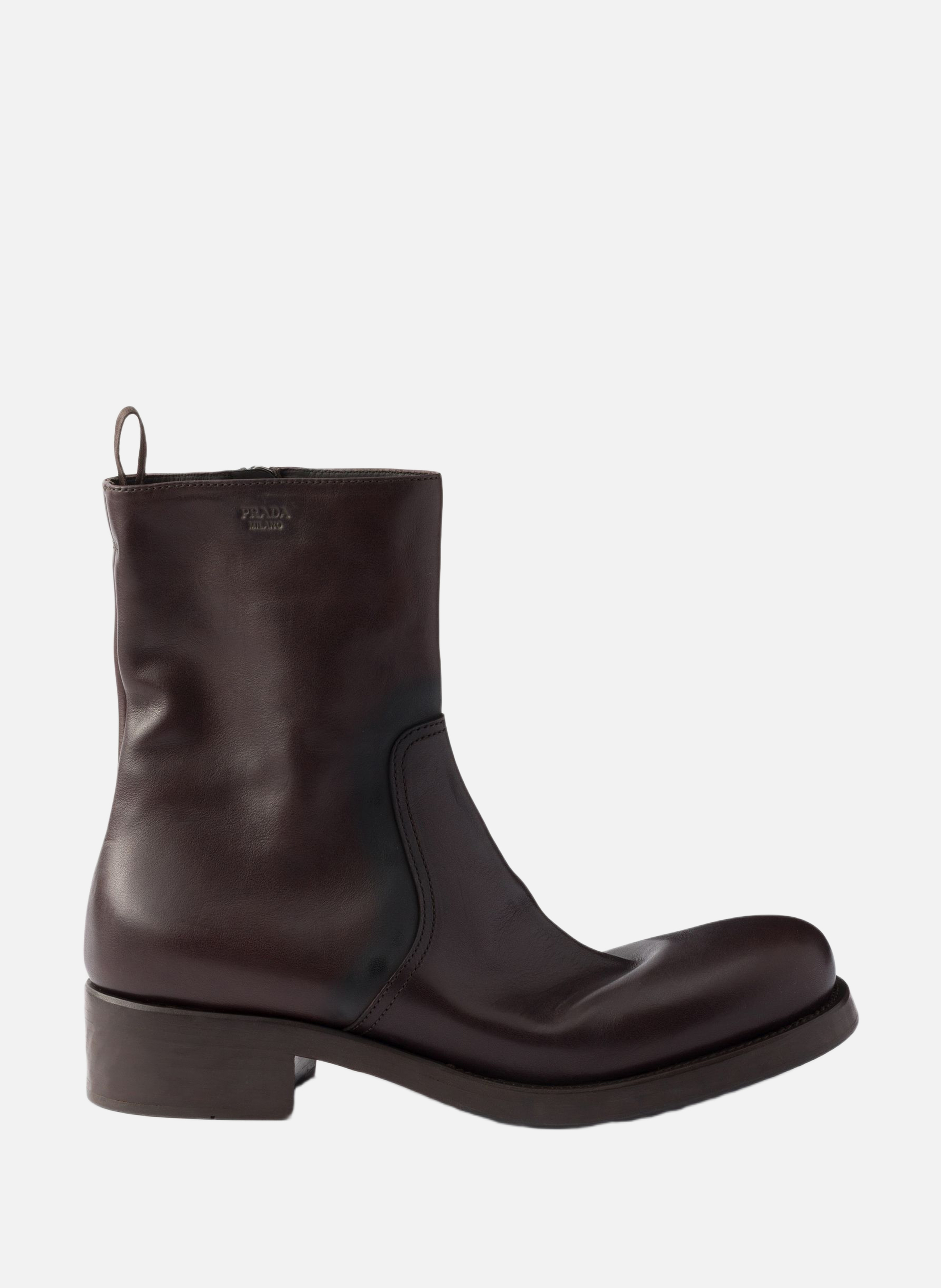 Bottes mi-mollet en cuir PRADA Marron