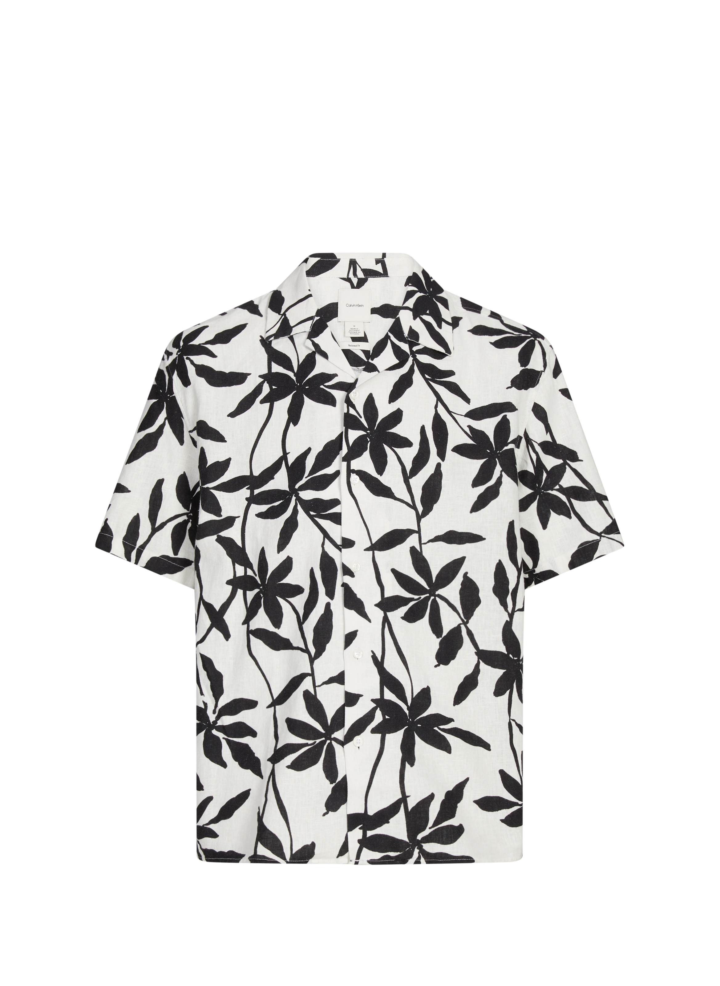 Chemise à motif en coton et lin CALVIN KLEIN Blanc