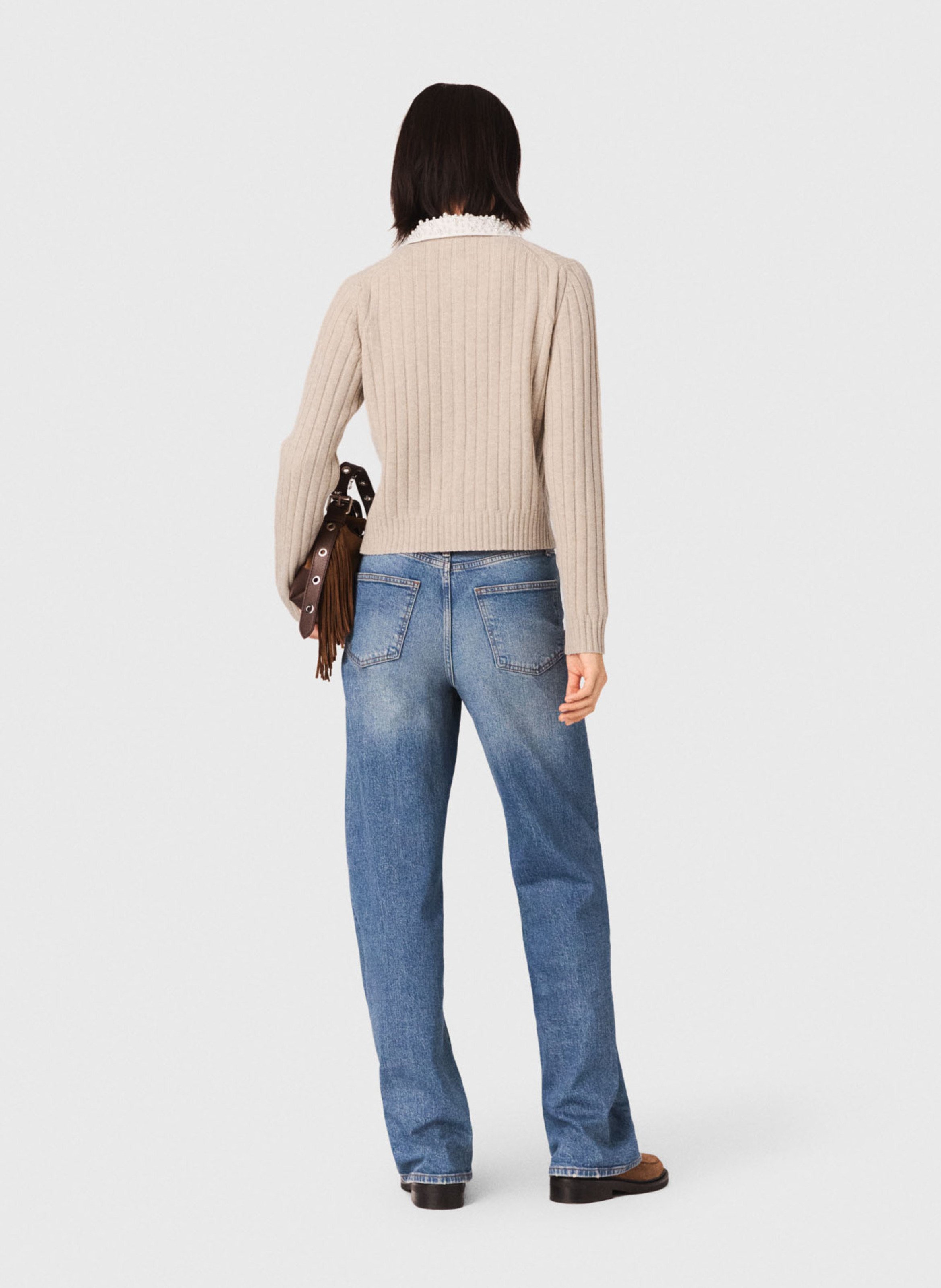 Cardigan droit col amovible en laine mélangée MAJE Beige