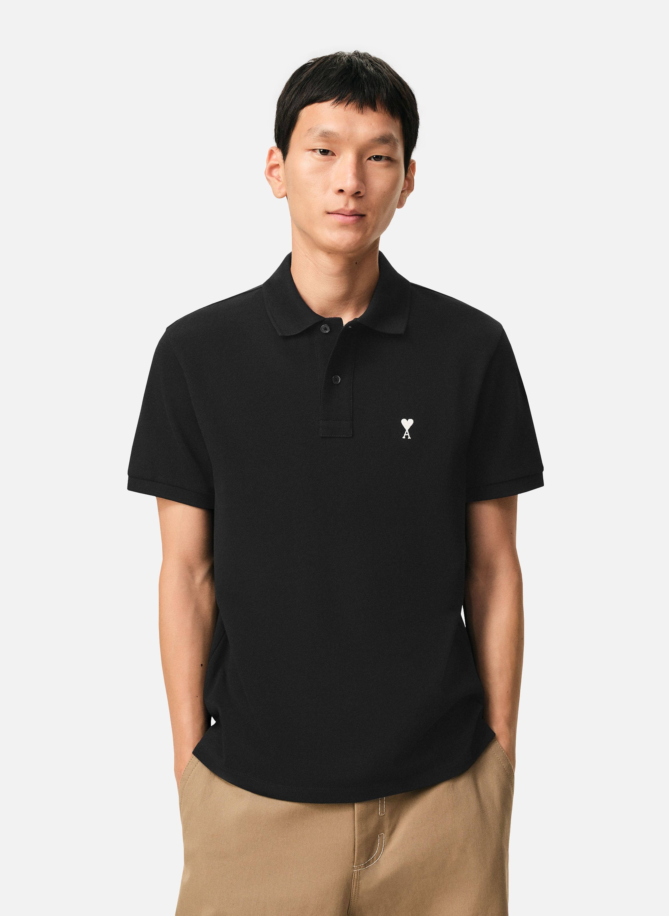 Polo ami de coeur contrasté en coton AMI PARIS Noir