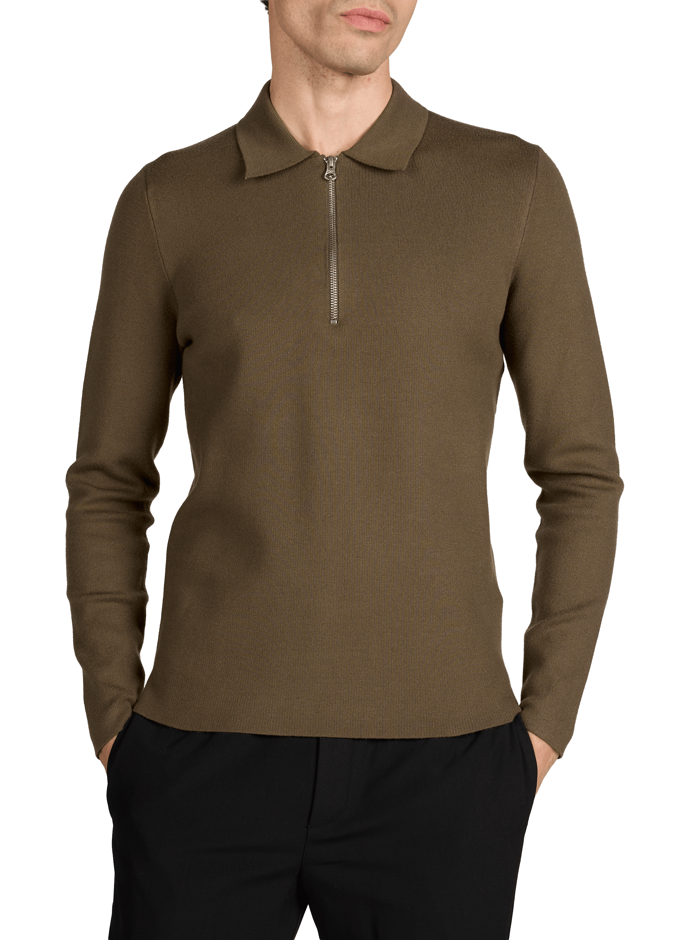 Solid color flat collar zip-up sweater. SAMSOE SAMSOE Beige