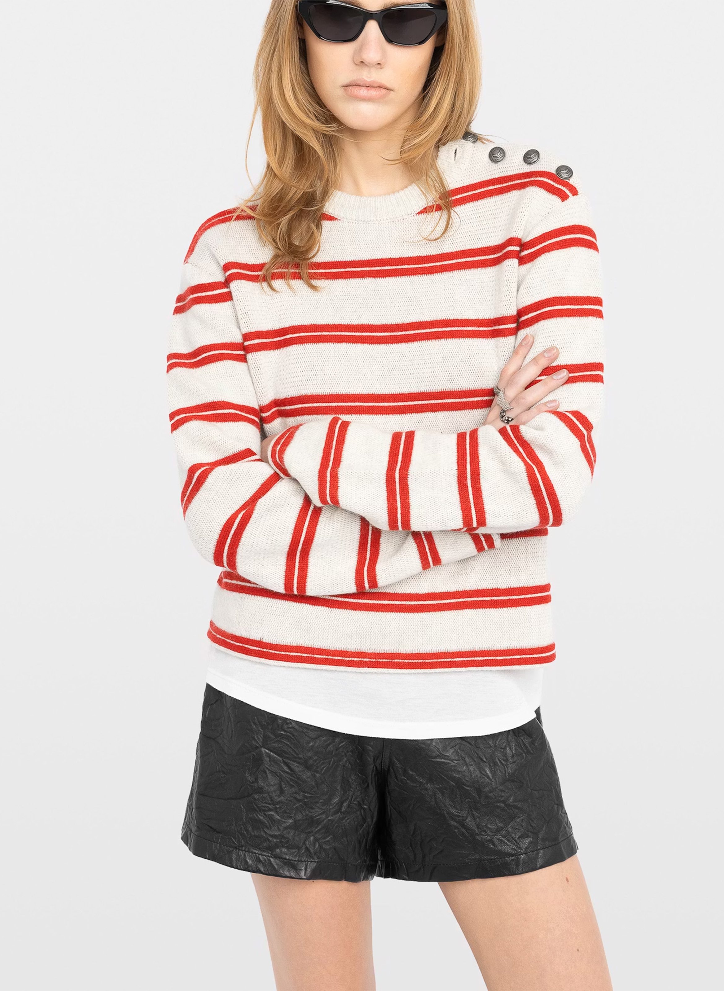 Pull droit col rond en laine et cachemire spikyz ZADIG&VOLTAIRE Gris