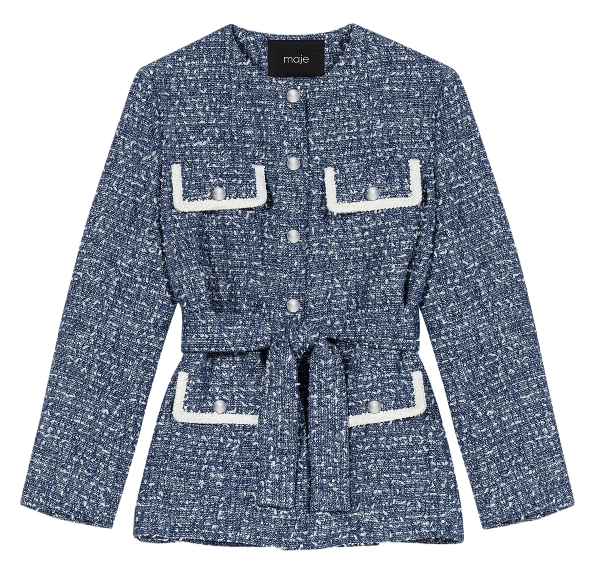 Veste tweed ceinturée en coton mélangé MAJE Bleu