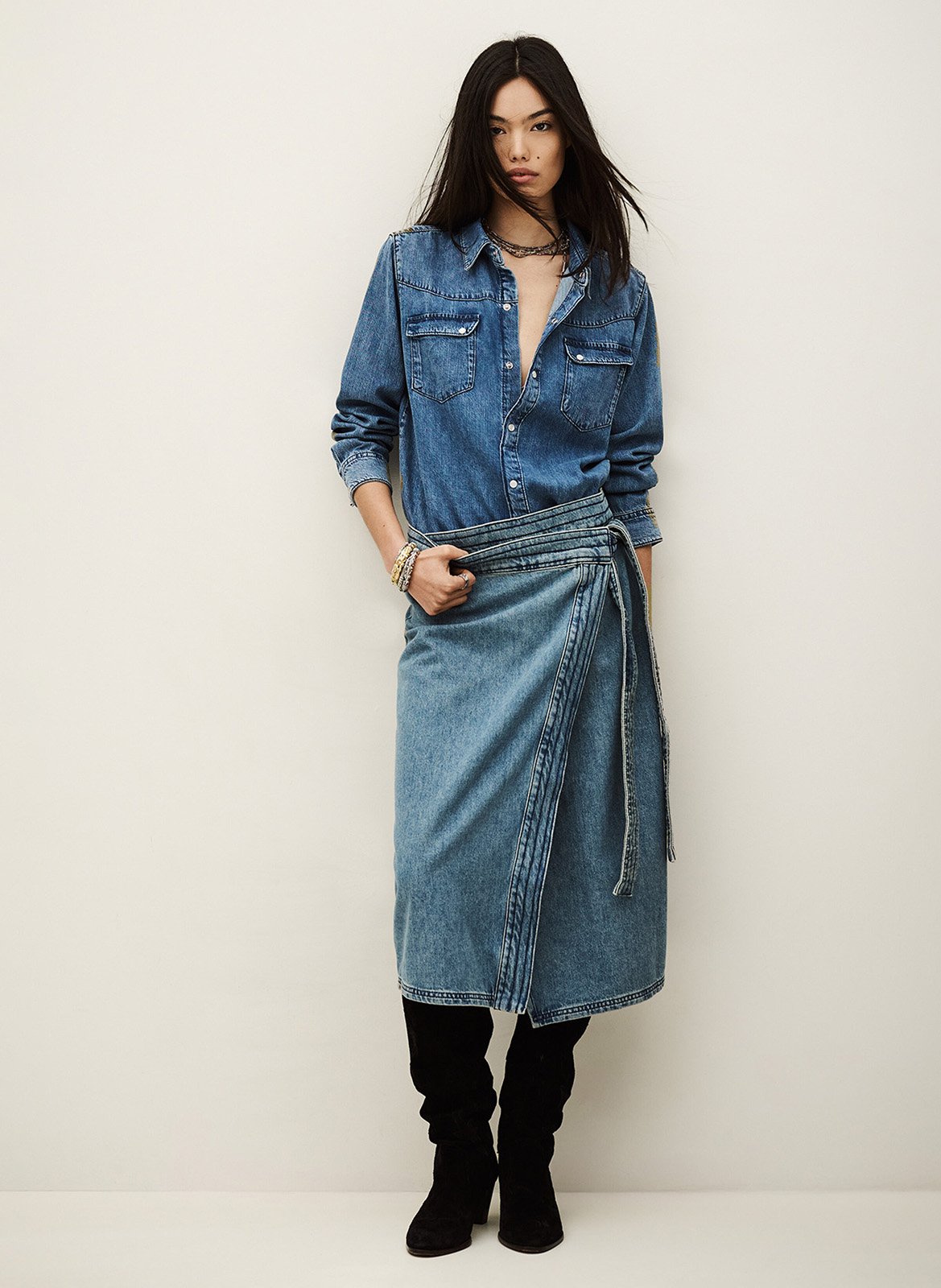 Jupe longue en coton timy BA&SH Bleu