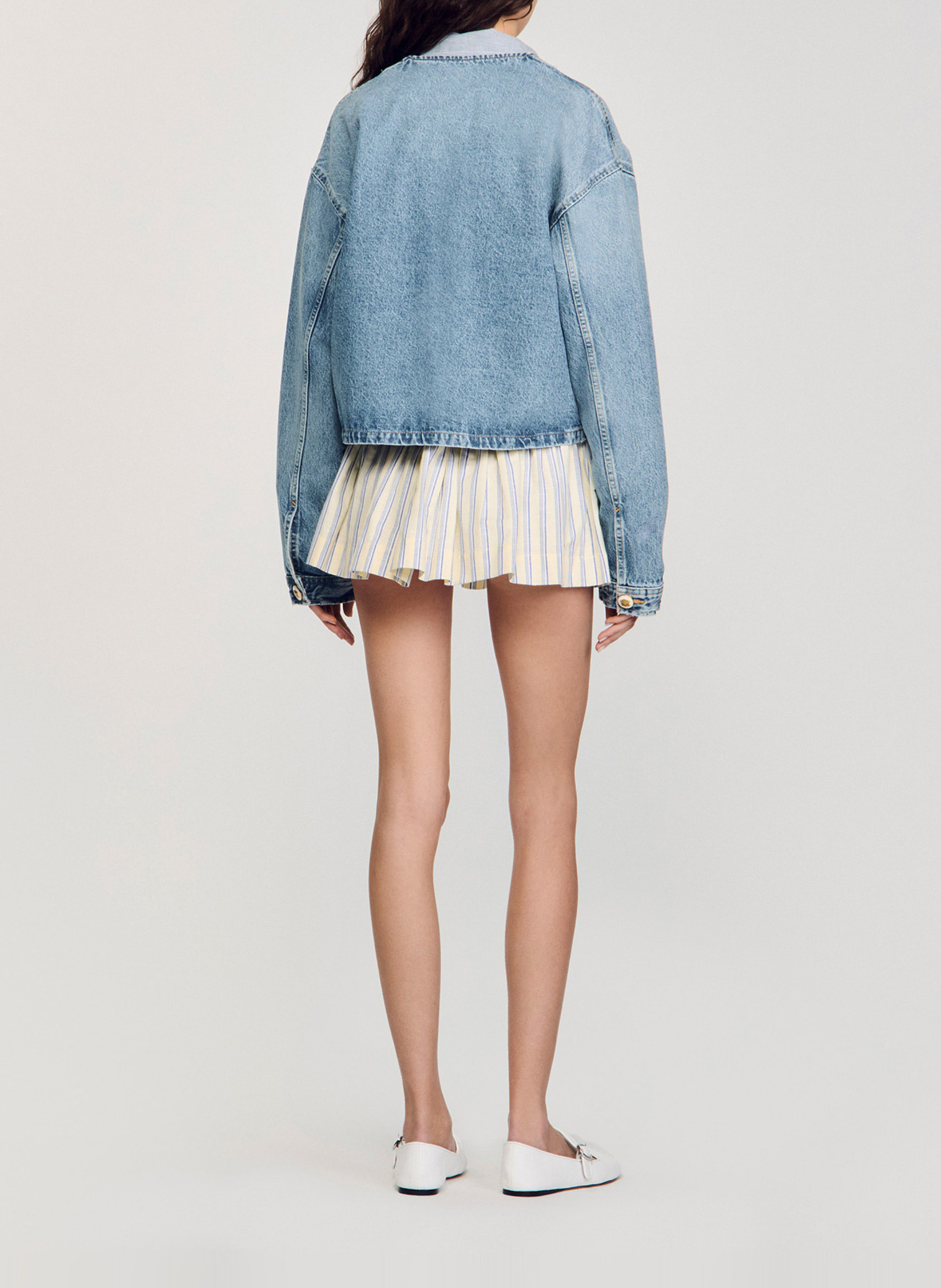 Blouson droit boutonné en jean Bleu