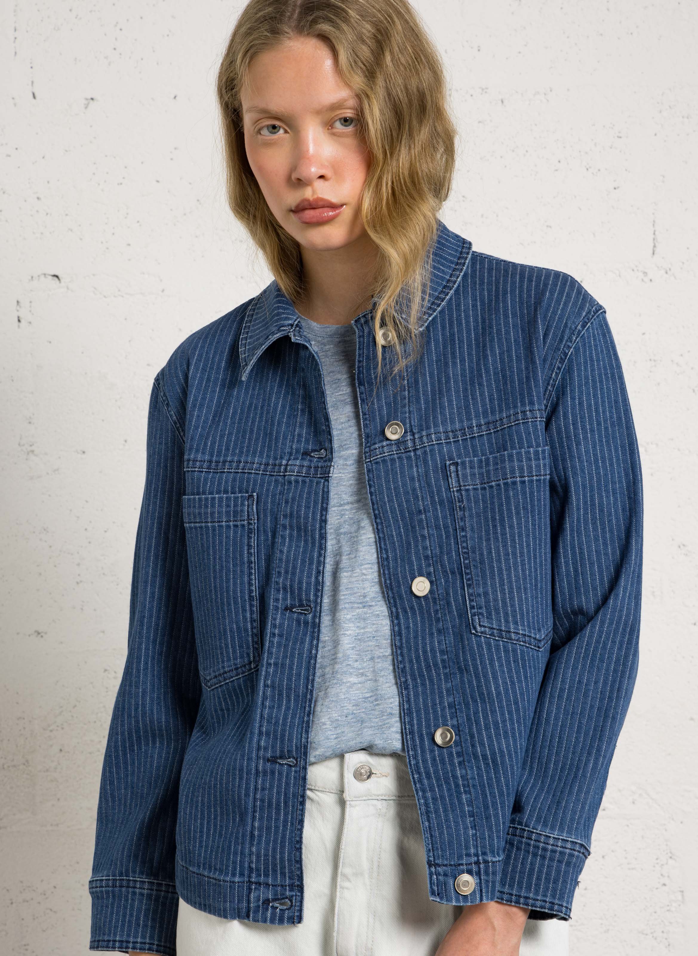 Veste droite boutonnée à rayures carla MAISON 123 Bleu