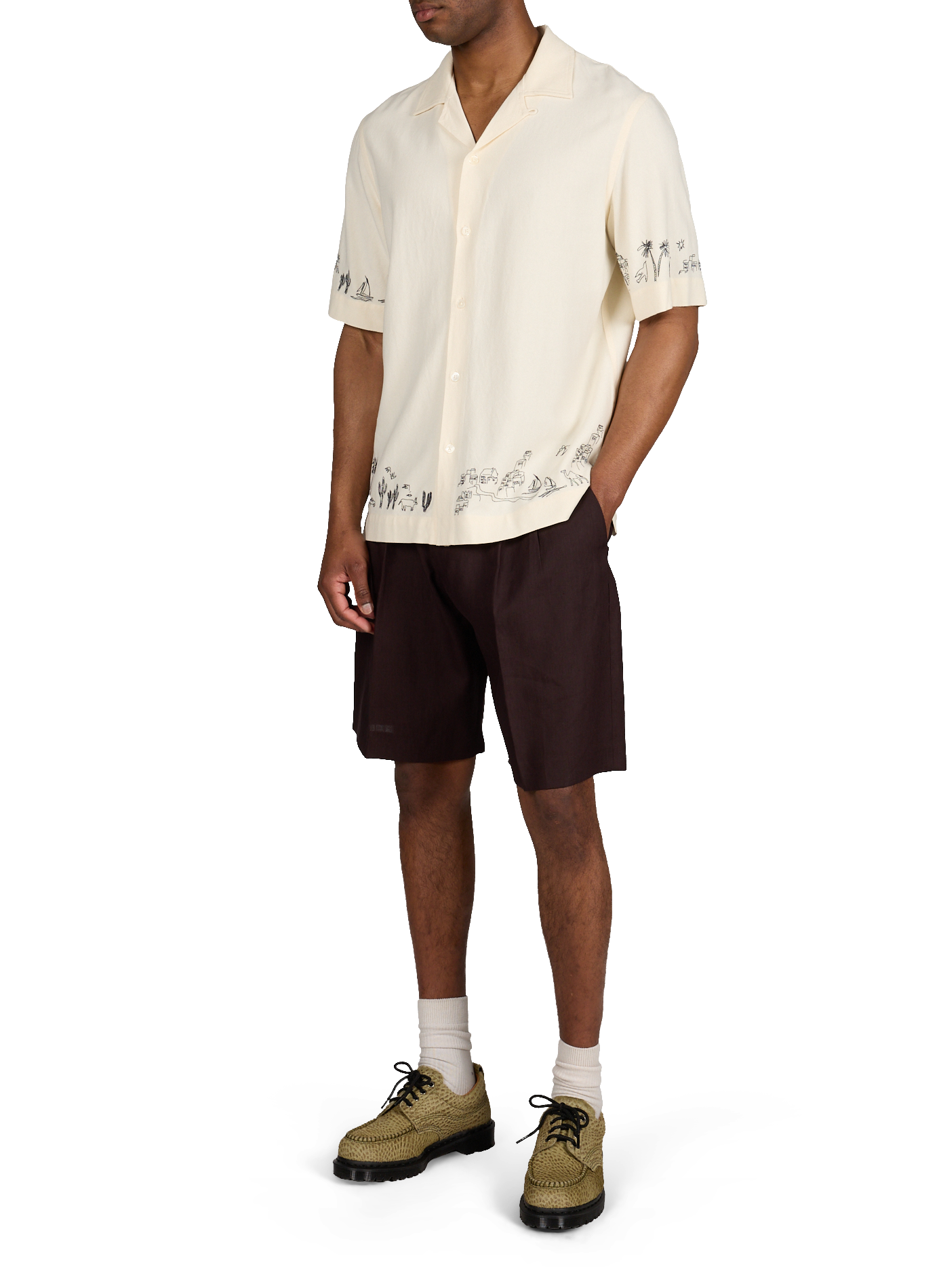 Straight embroidered shirt with short sleeves PAUL SMITH Beige