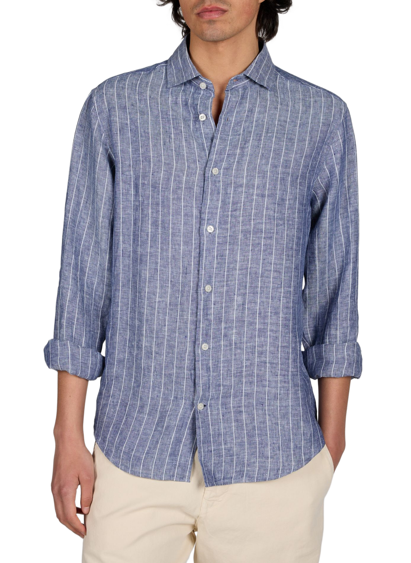 Chemise droite à rayures en lin GANT Bleu