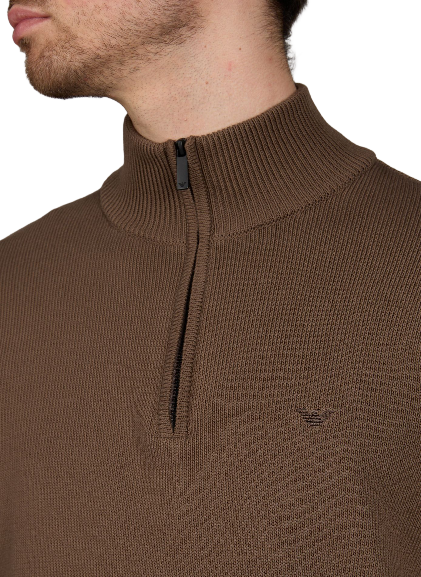 Pull zippé en coton EMPORIO ARMANI Marron