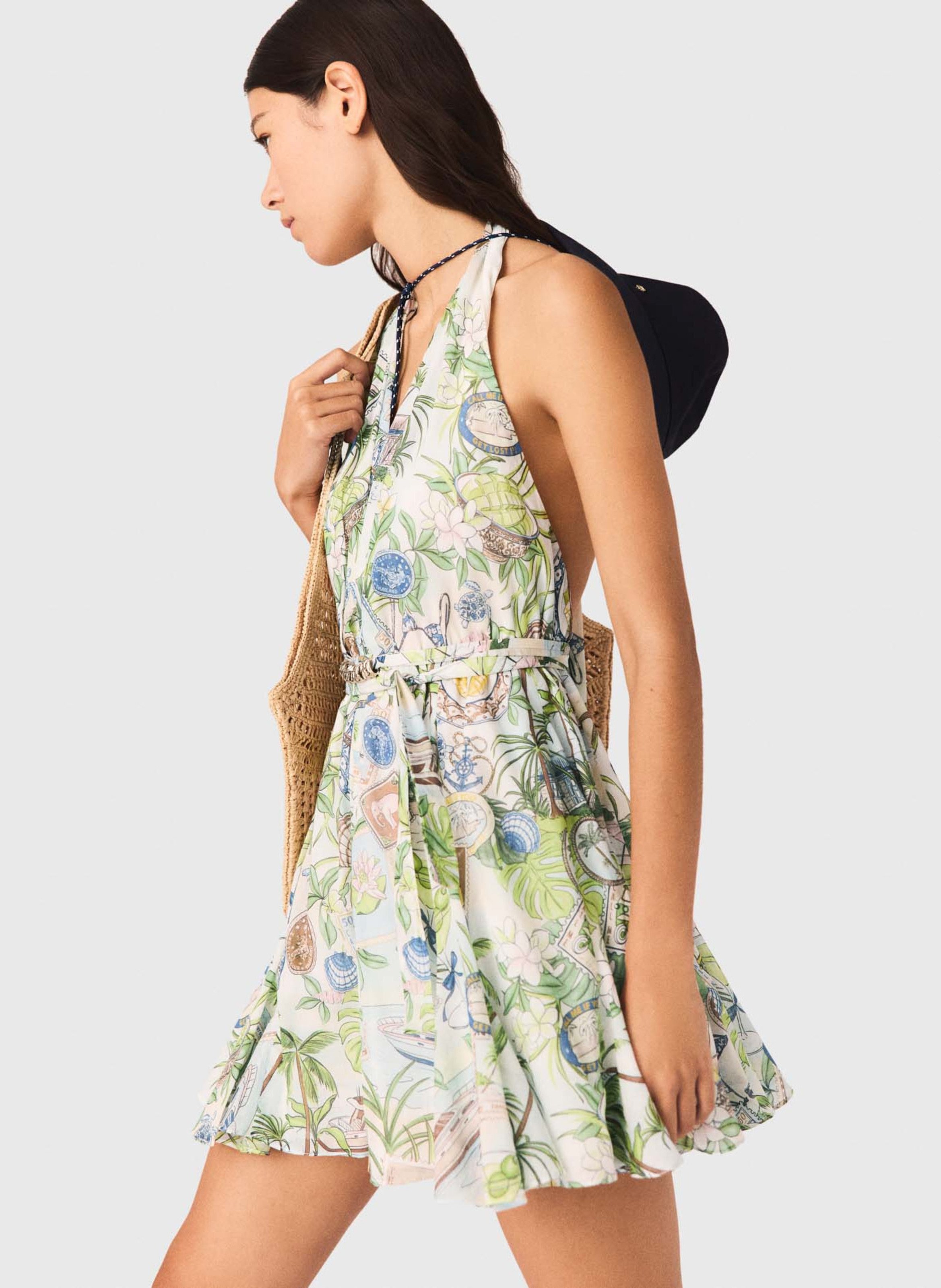 Robe courte en coton imprimé MAJE Multicolore