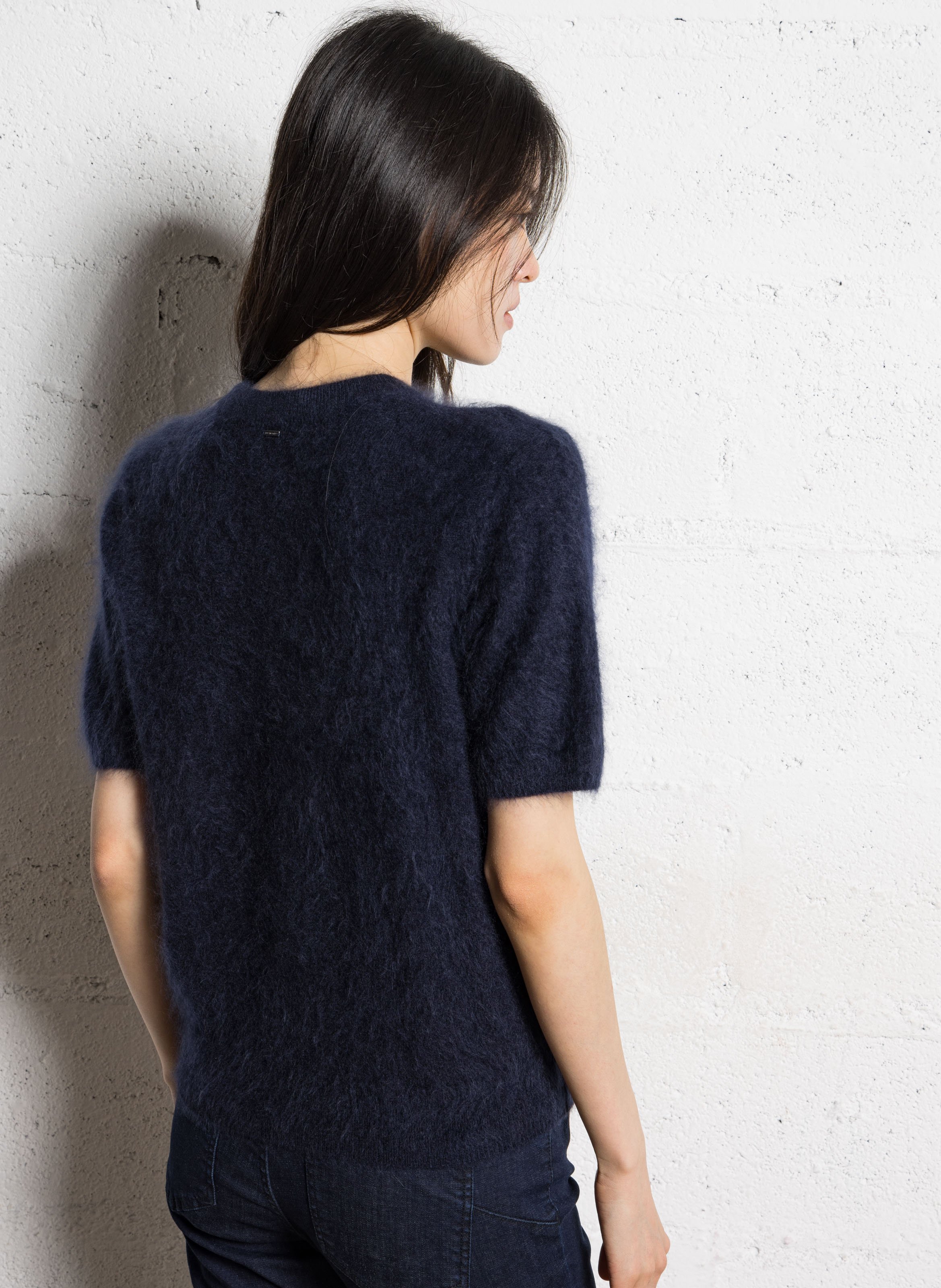 Pull droit col rond en cachemire IKKS Bleu