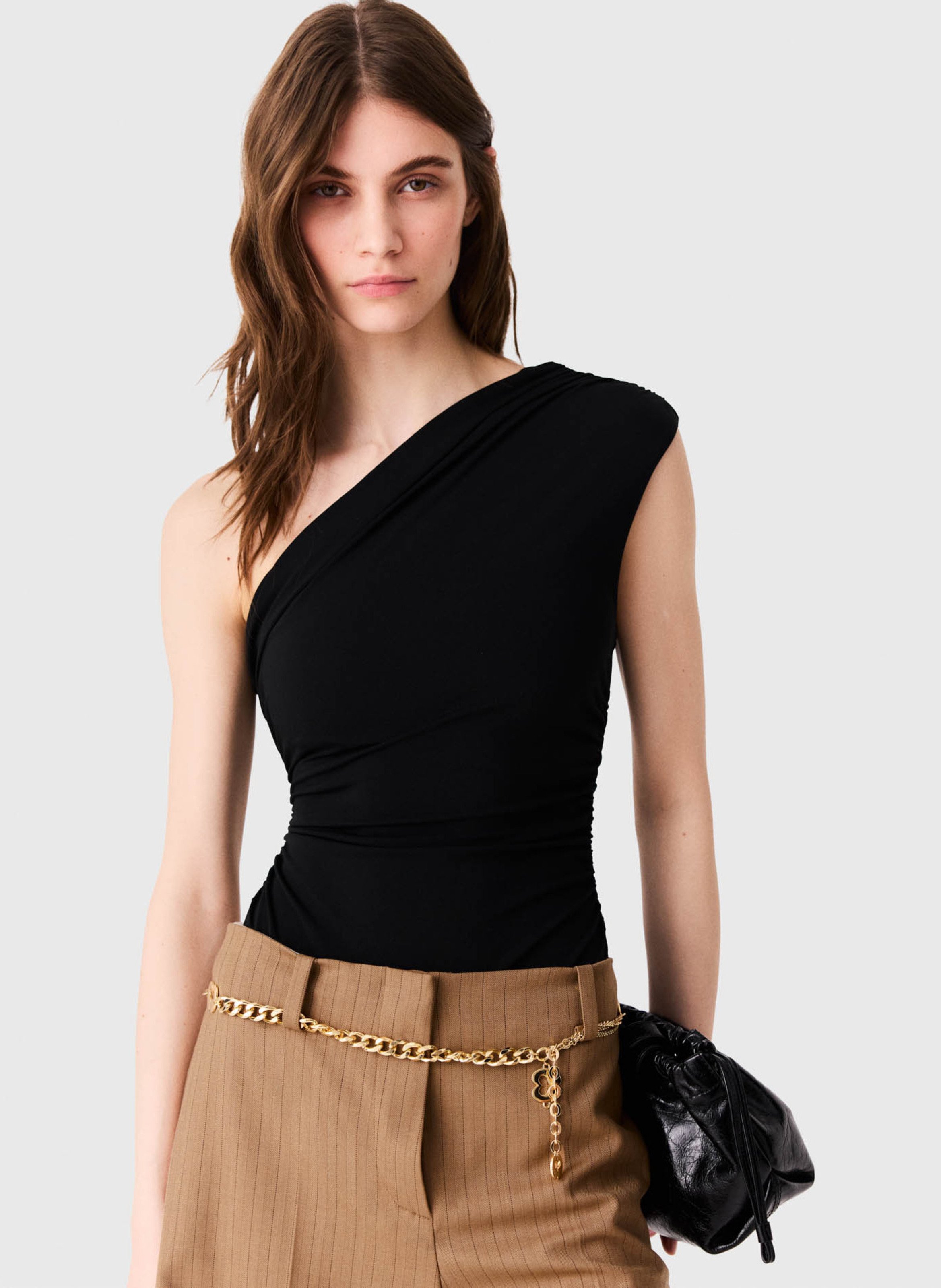 Body drapé asymétrique uni MAJE Noir