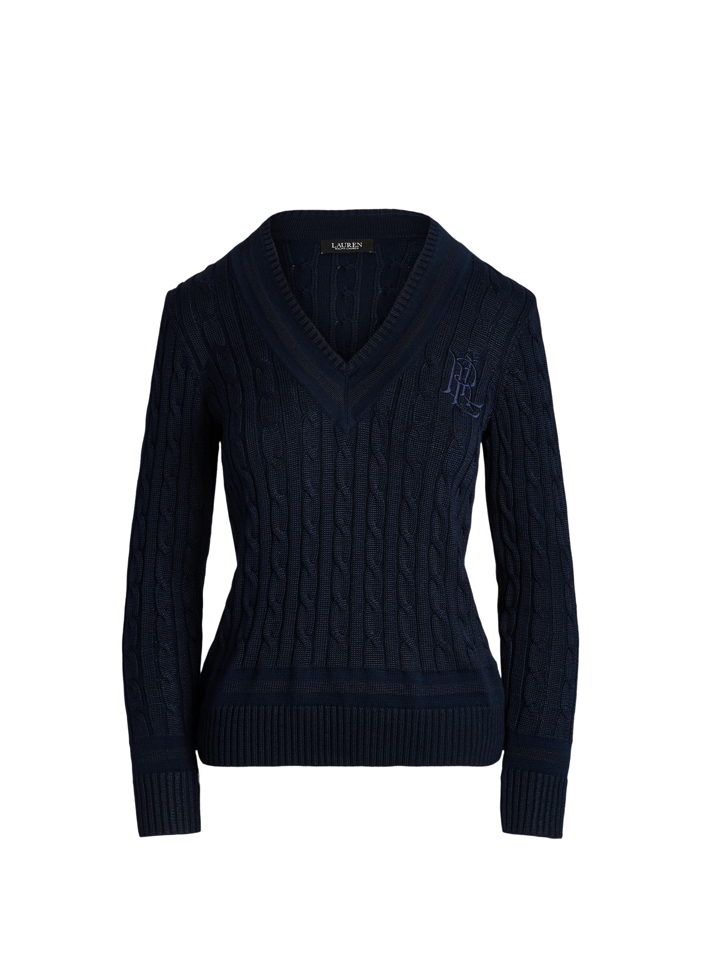 Sweater with embroidered logo in twisted cotton blend knit. LAUREN Blue