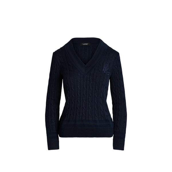 Pull à logo brodé en maille torsadée de coton mélangé Pull à logo brodé en maille torsadée de coton mélangé