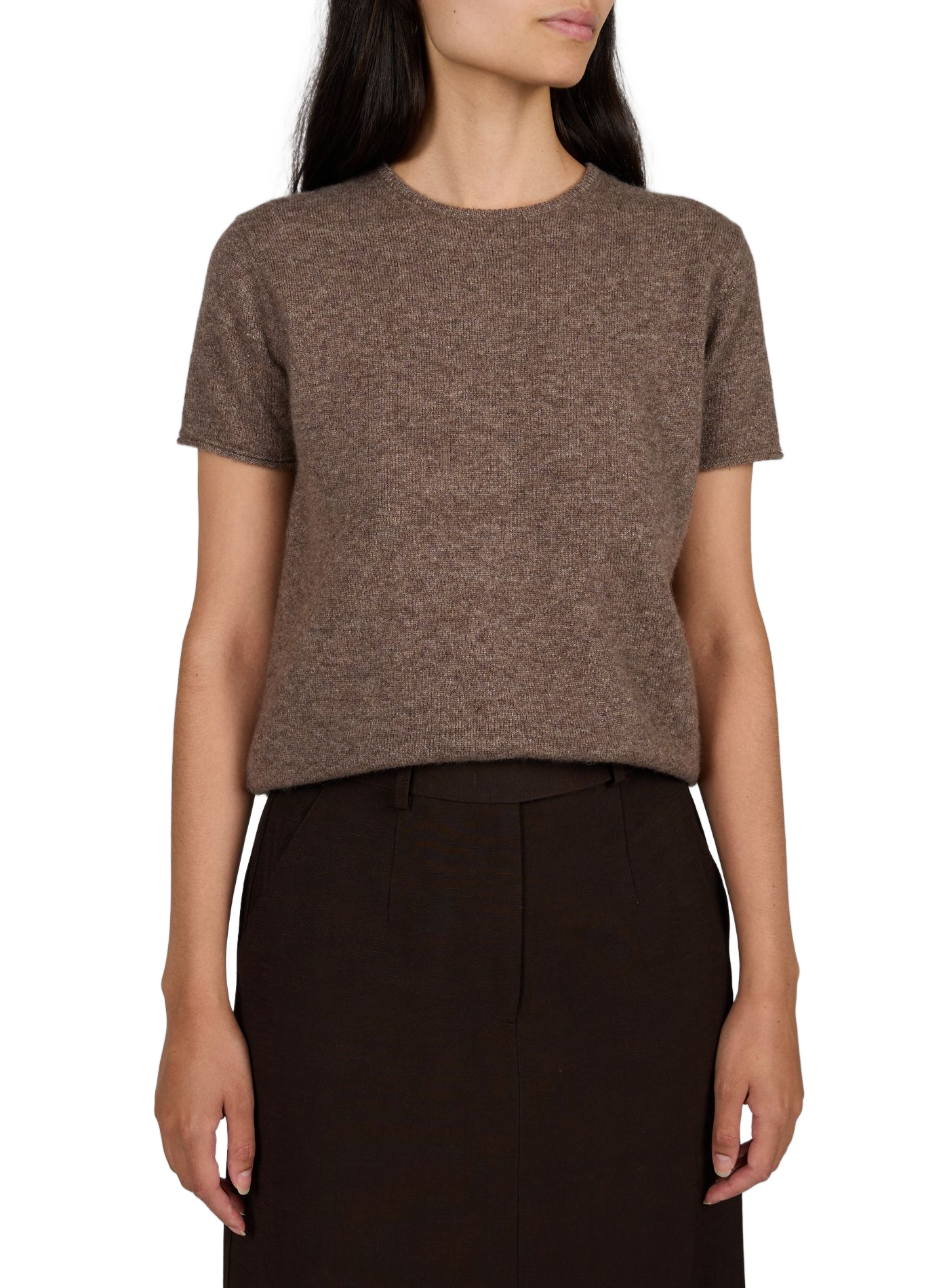Runder Ausschnitt Pullover aus Kaschmir und Seide CO Braun