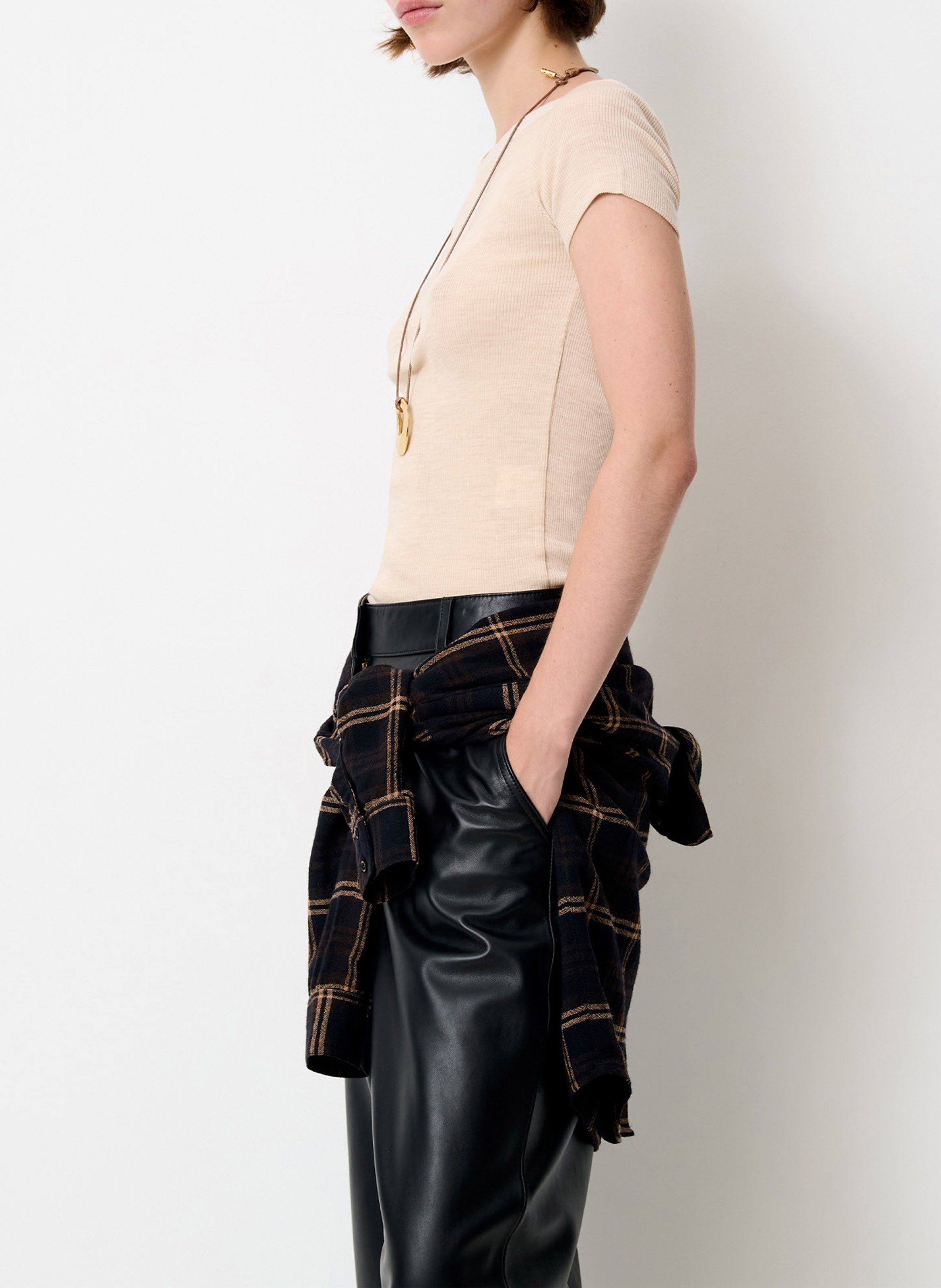 Top droit col rond en maille romuald SESSUN Beige