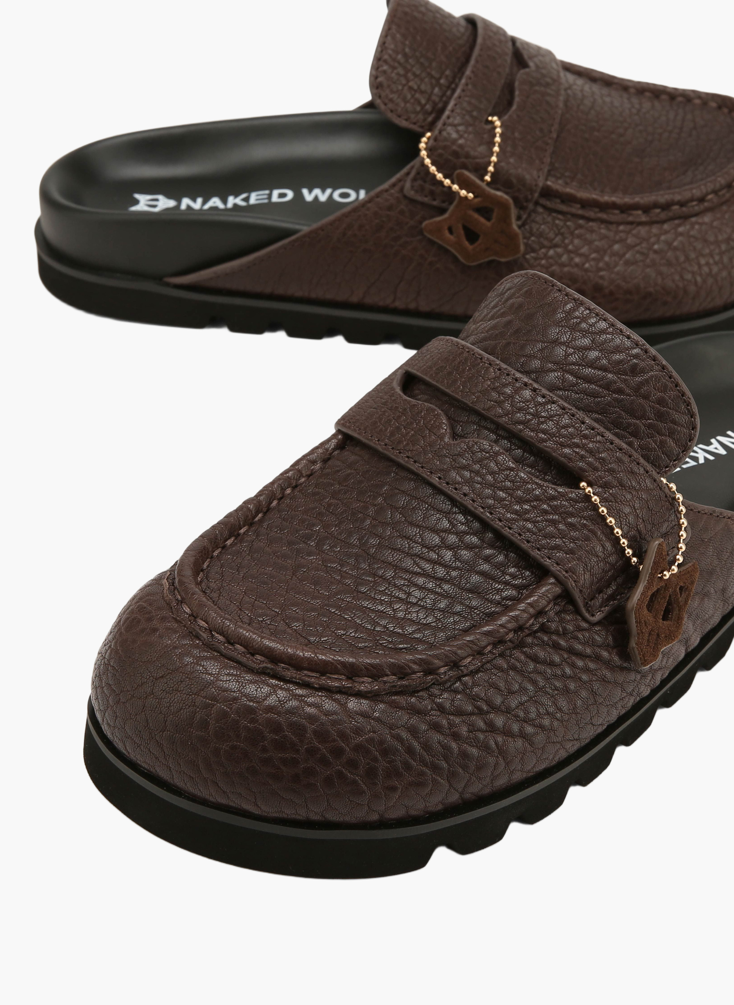 Mules cord en cuir foulonné | Marron NAKED WOLFE Homme