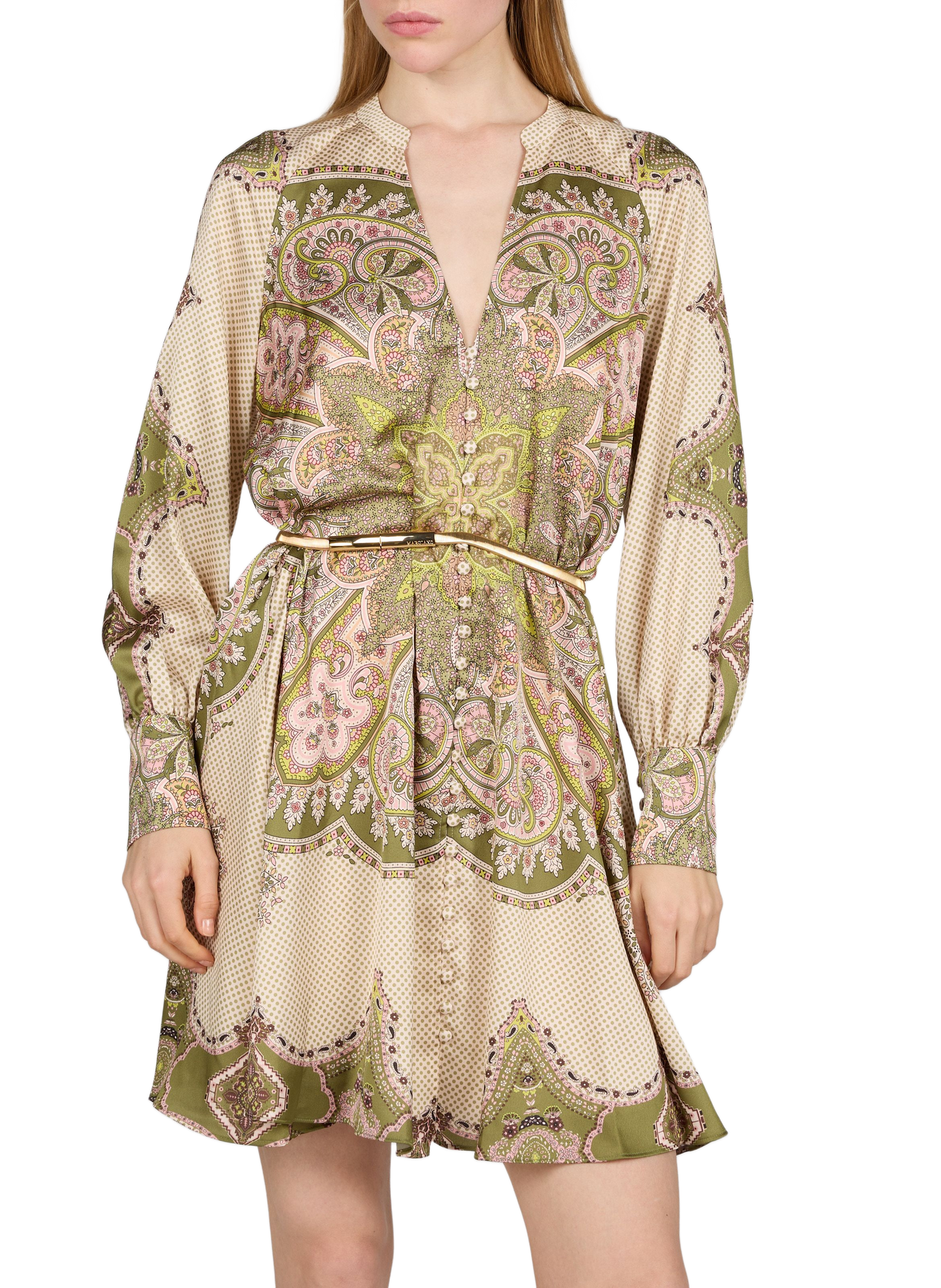 Flared V-neck printed dress GUESS Multicolour