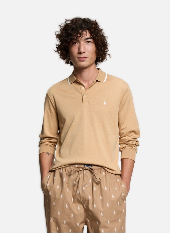 Polo slim manches longues en coton Beige by POLO RALPH LAUREN POLO RALPH LAUREN Polo slim manches longues en coton Beige